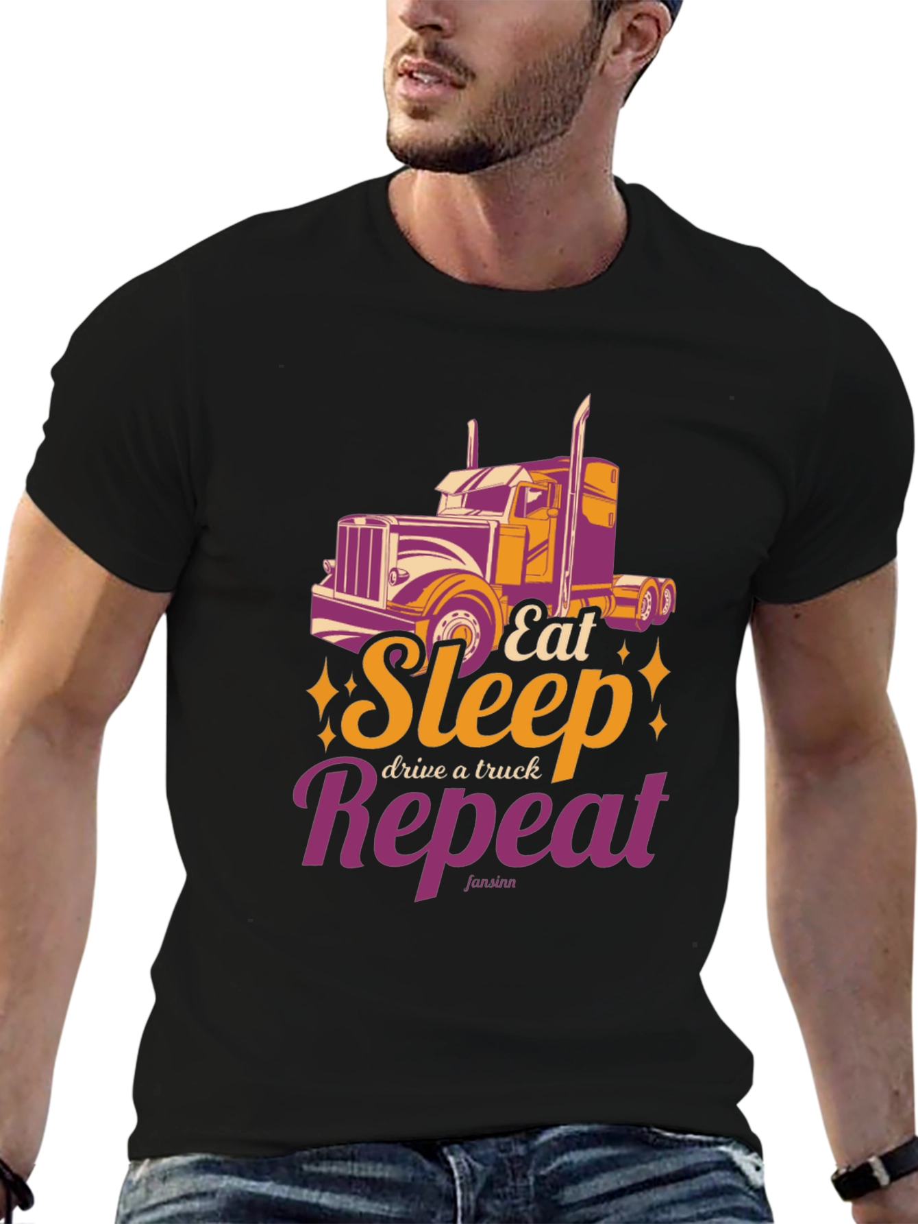 Black Trucker's T-Shirt: Eat Sleep Drive Repeat view 6