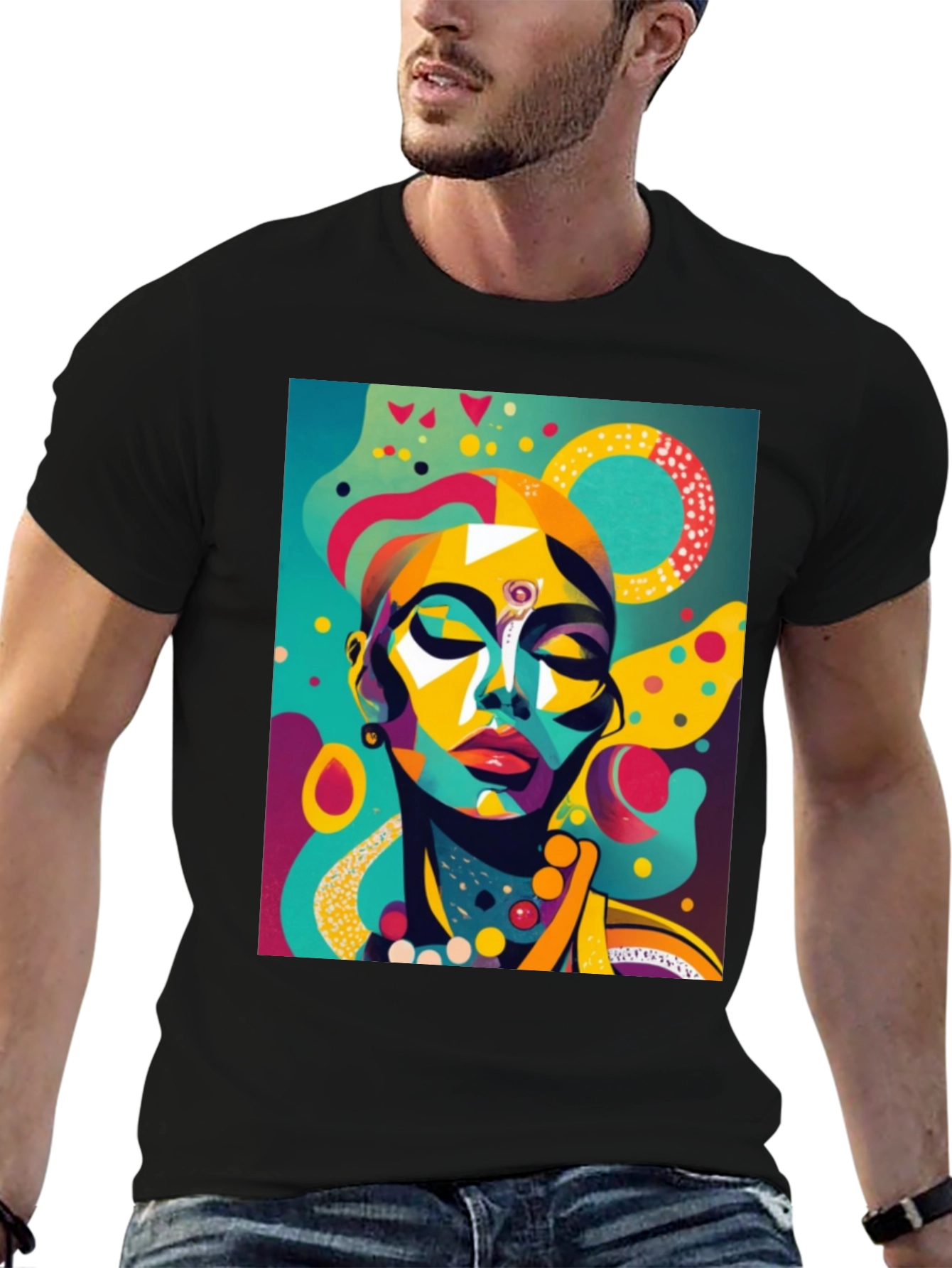 Black Abstract Art Print Tee - Modern Graphic T-Shirt view 6