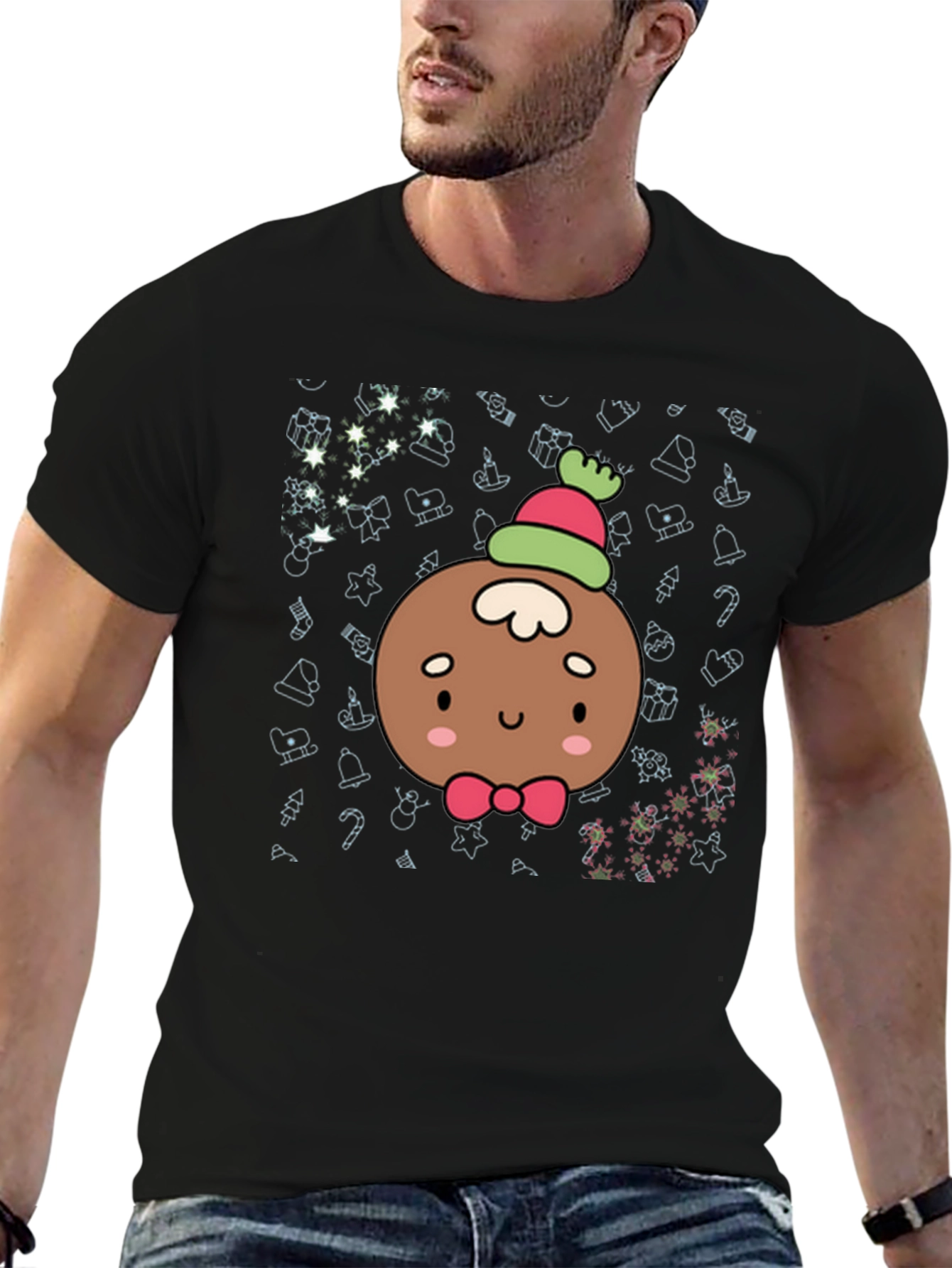 Black Festive Gingerbread Person T-Shirt view 6