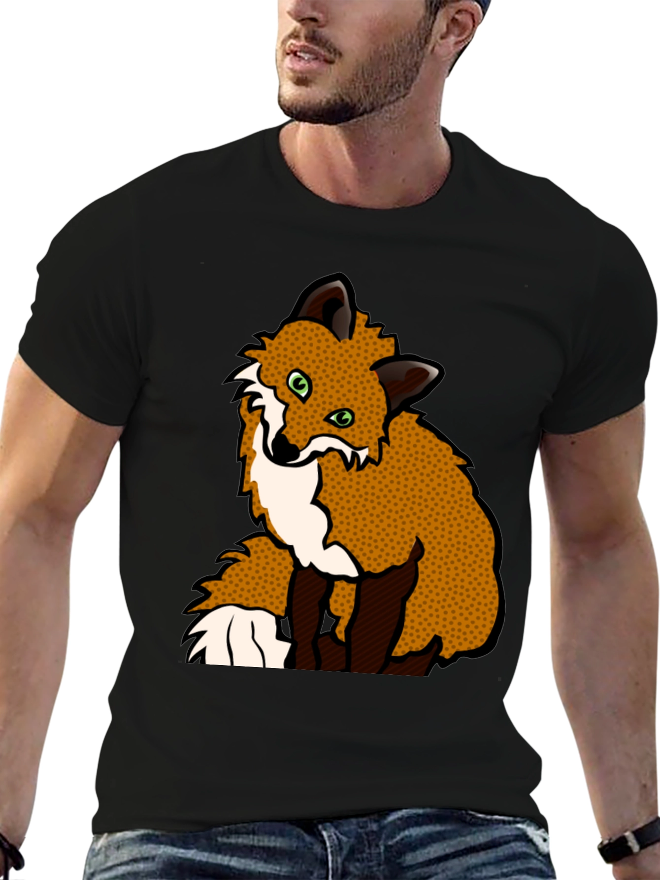 Black Fox Graphic T-Shirt - Black Cotton Tee view 6