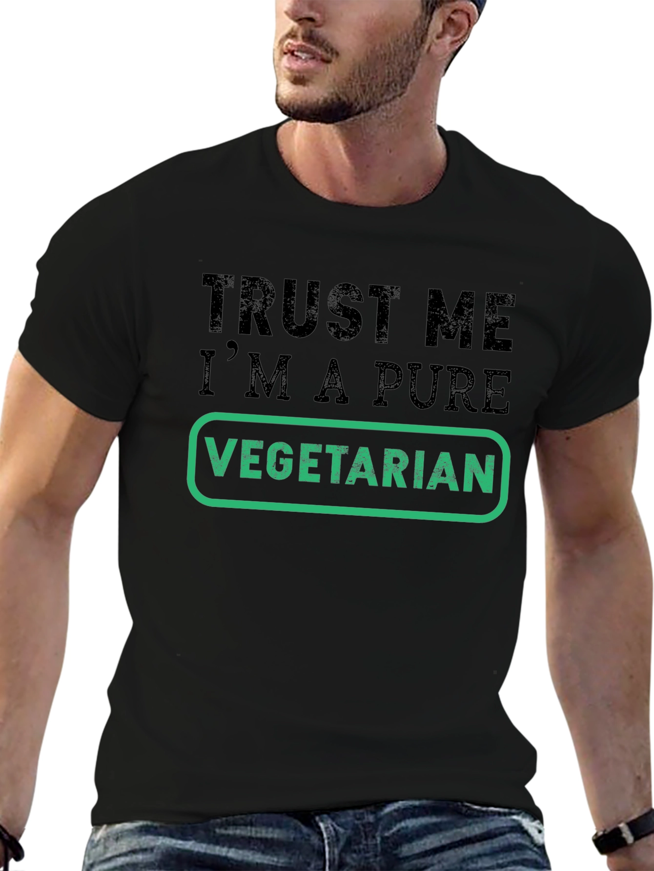 Black Trust Me I'm a Pure Vegetarian T-Shirt view 6