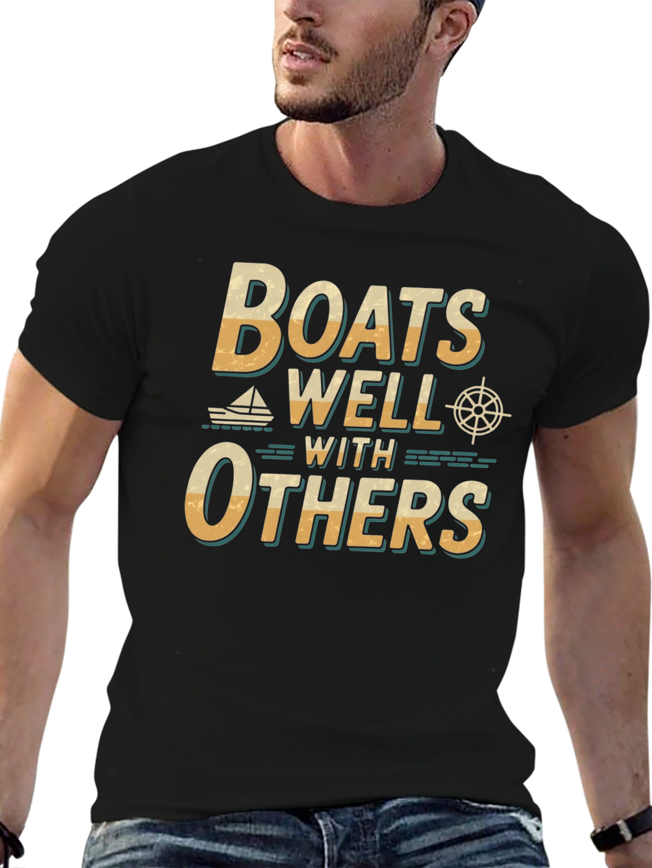 Black Boats Well With Others T-Shirt - Nautical Theme view 6