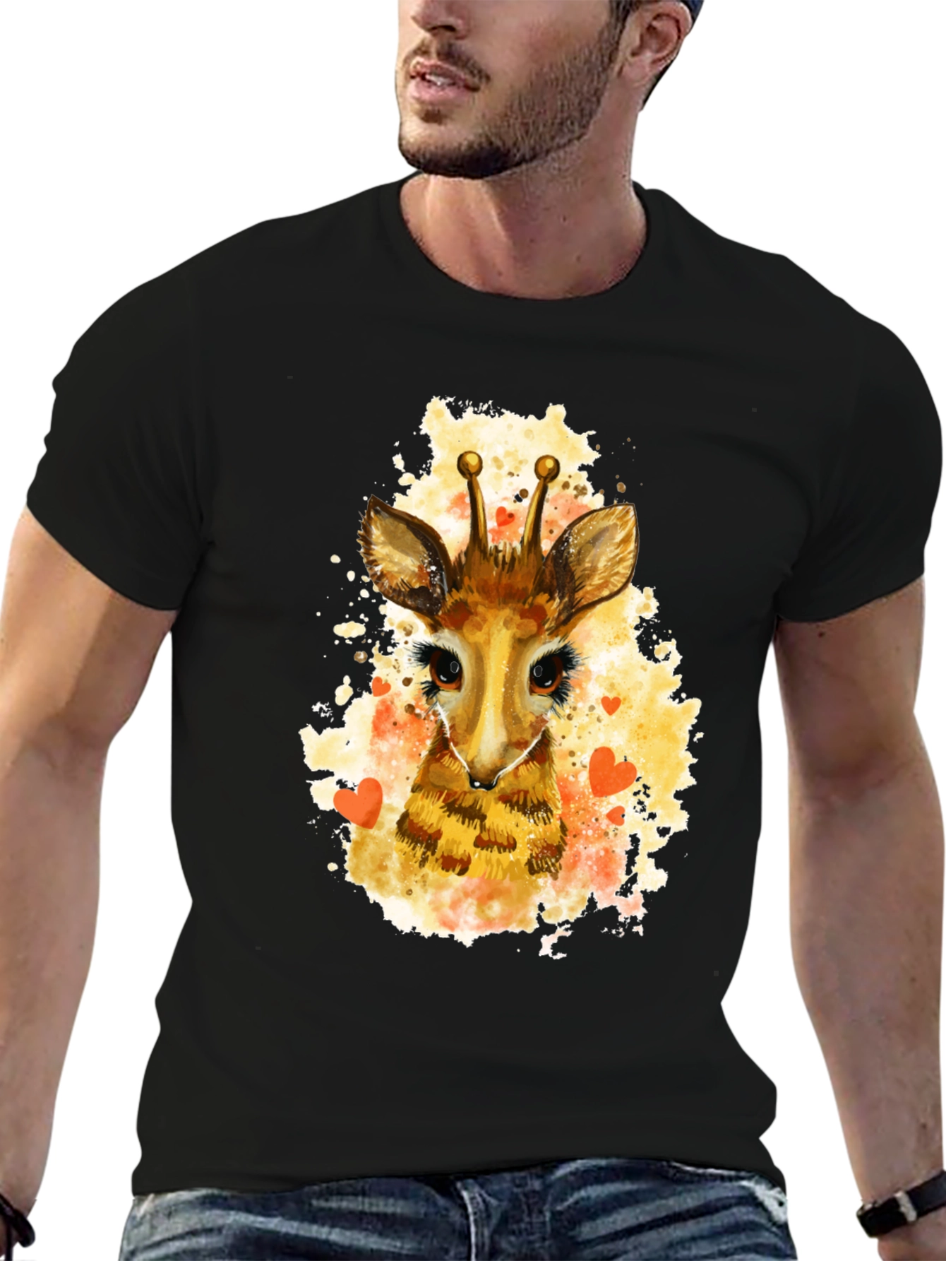 Black Giraffe Watercolor Graphic Tee view 6