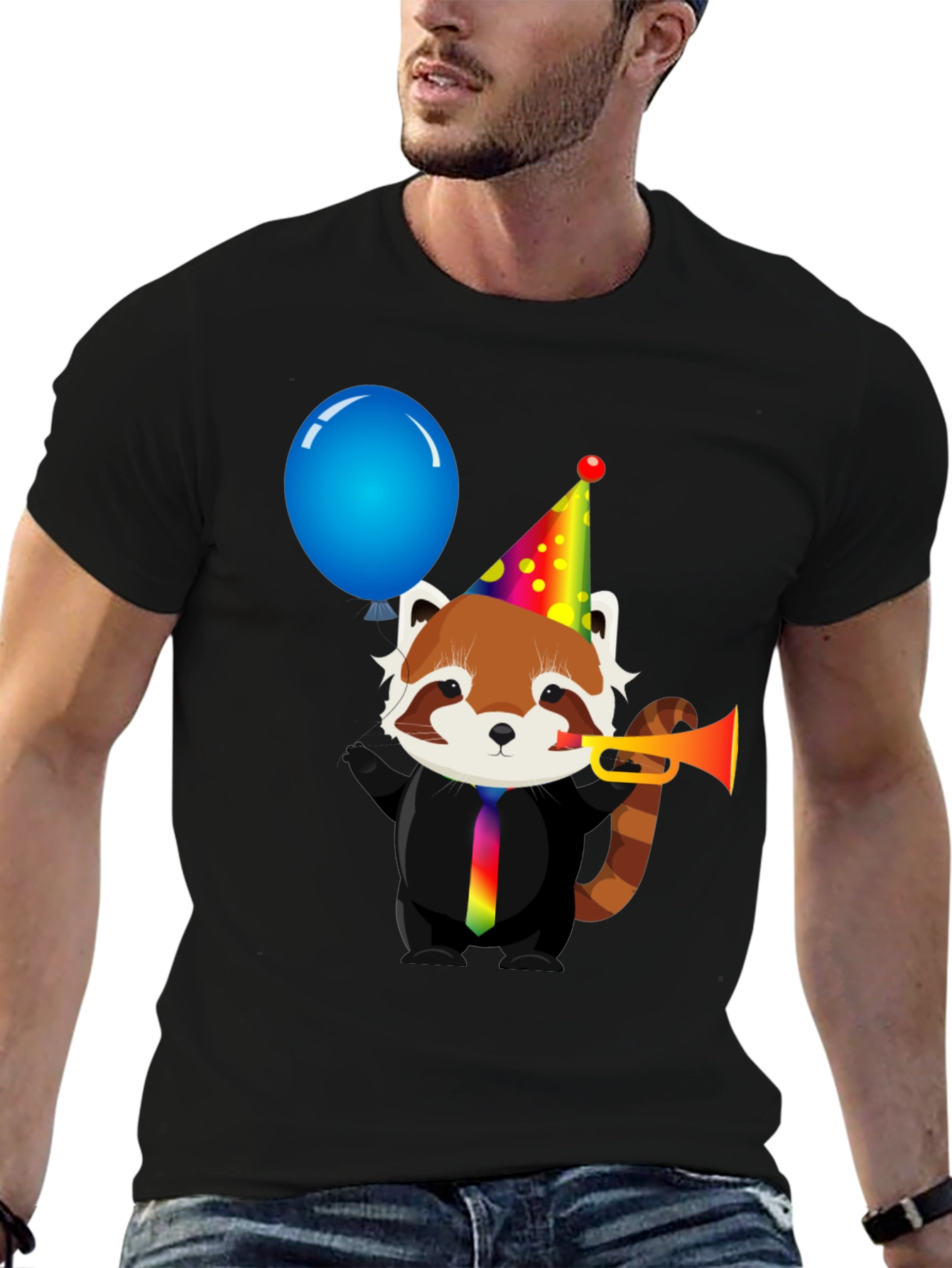 Black Party Red Panda T-Shirt - Fun & Unique Design view 6