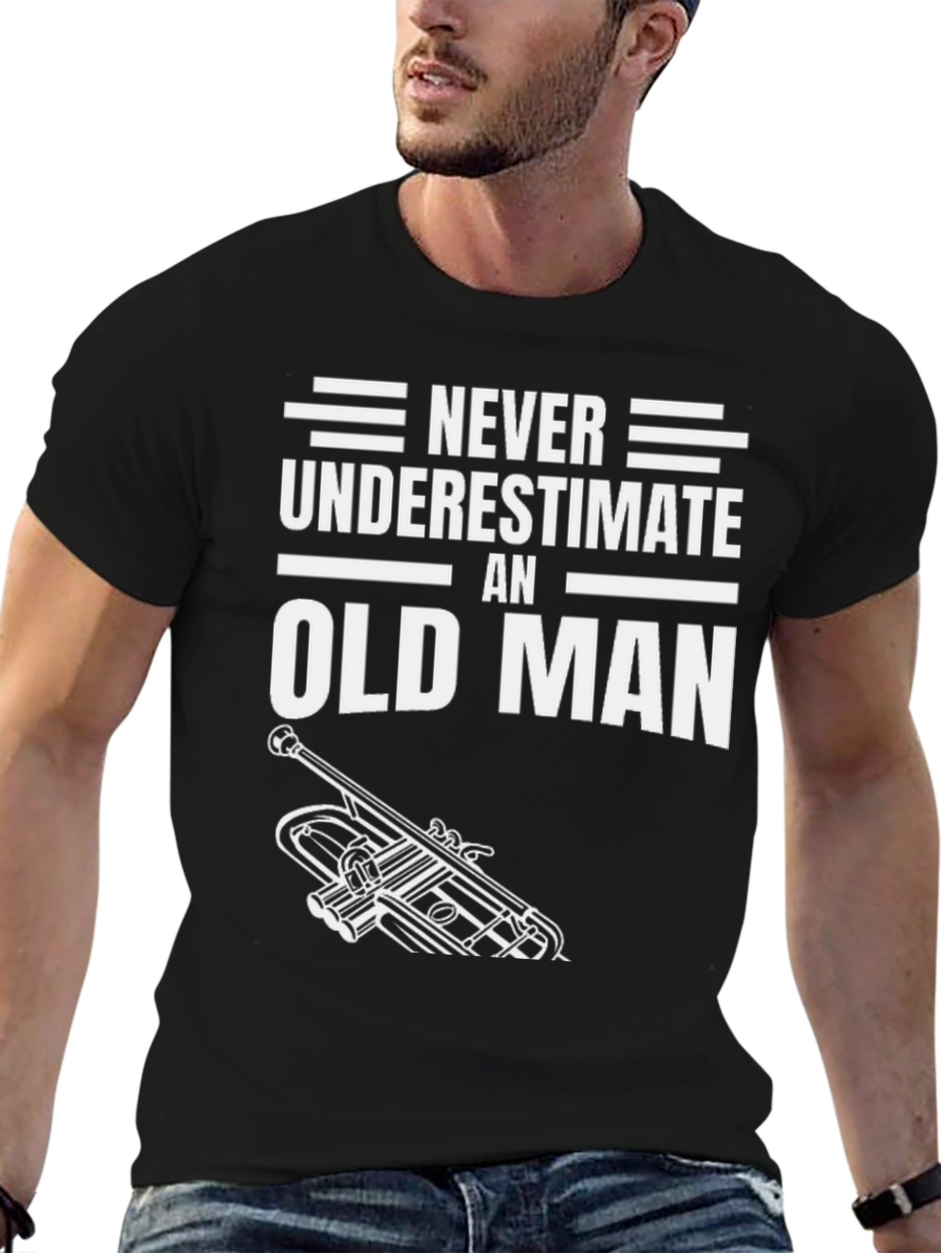 Black Never Underestimate an Old Man Trumpet T-Shirt view 6