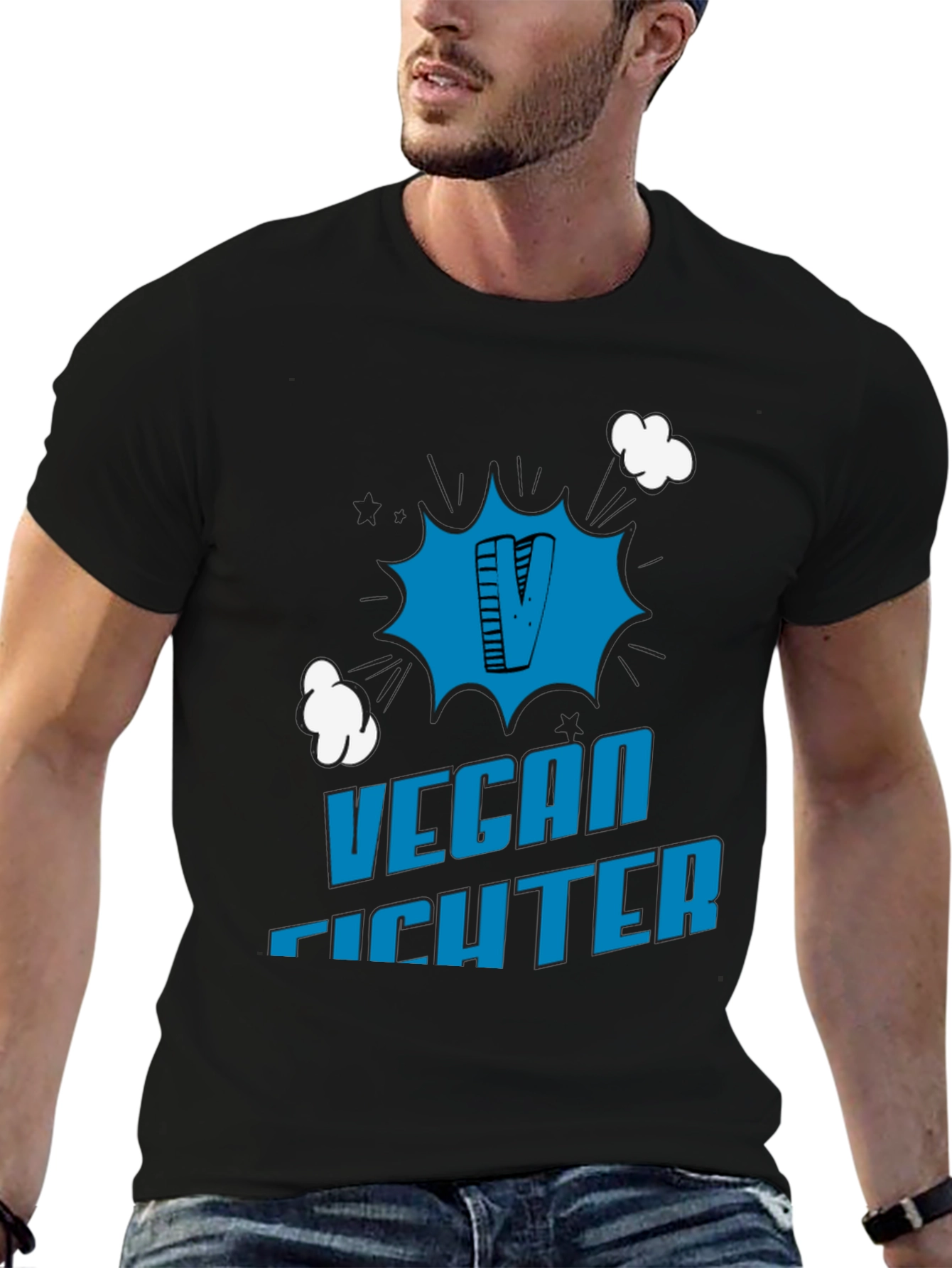 Black Vegan Fighter Graphic Tee view 6