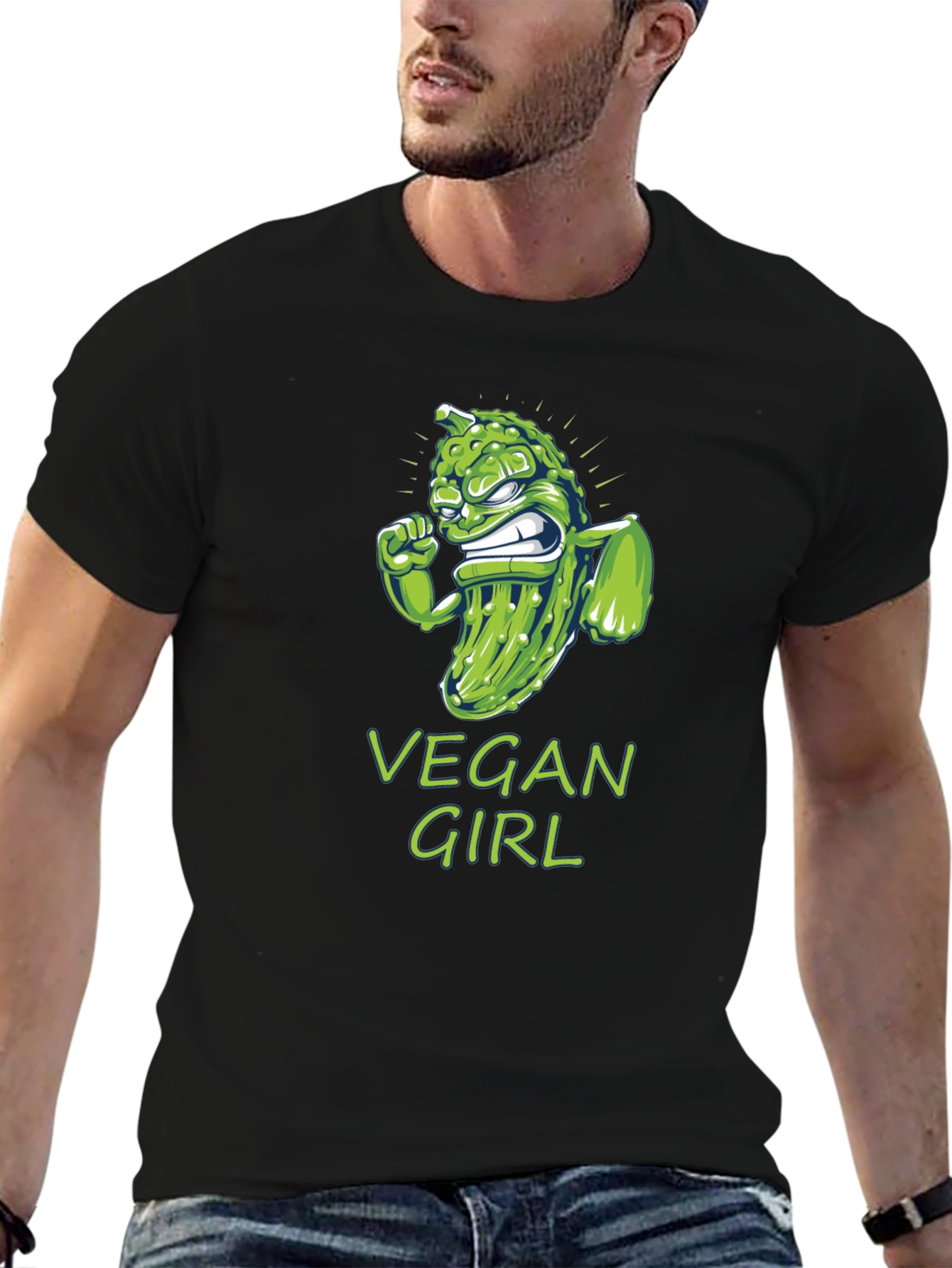 Black Vegan Girl T-Shirt Funny Pickle Design view 6