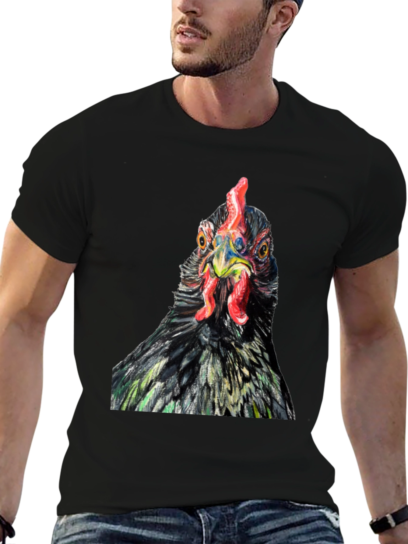 Black Chicken T-Shirt - Quirky Farm Animal Tee view 6
