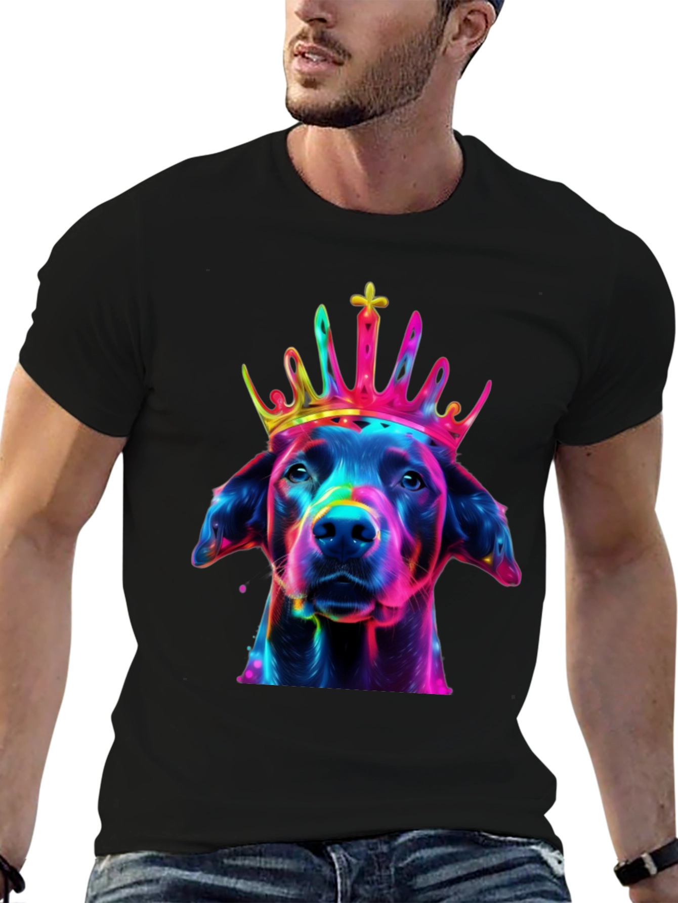 Black Dog King T-Shirt - Vivid Graphic Print view 6