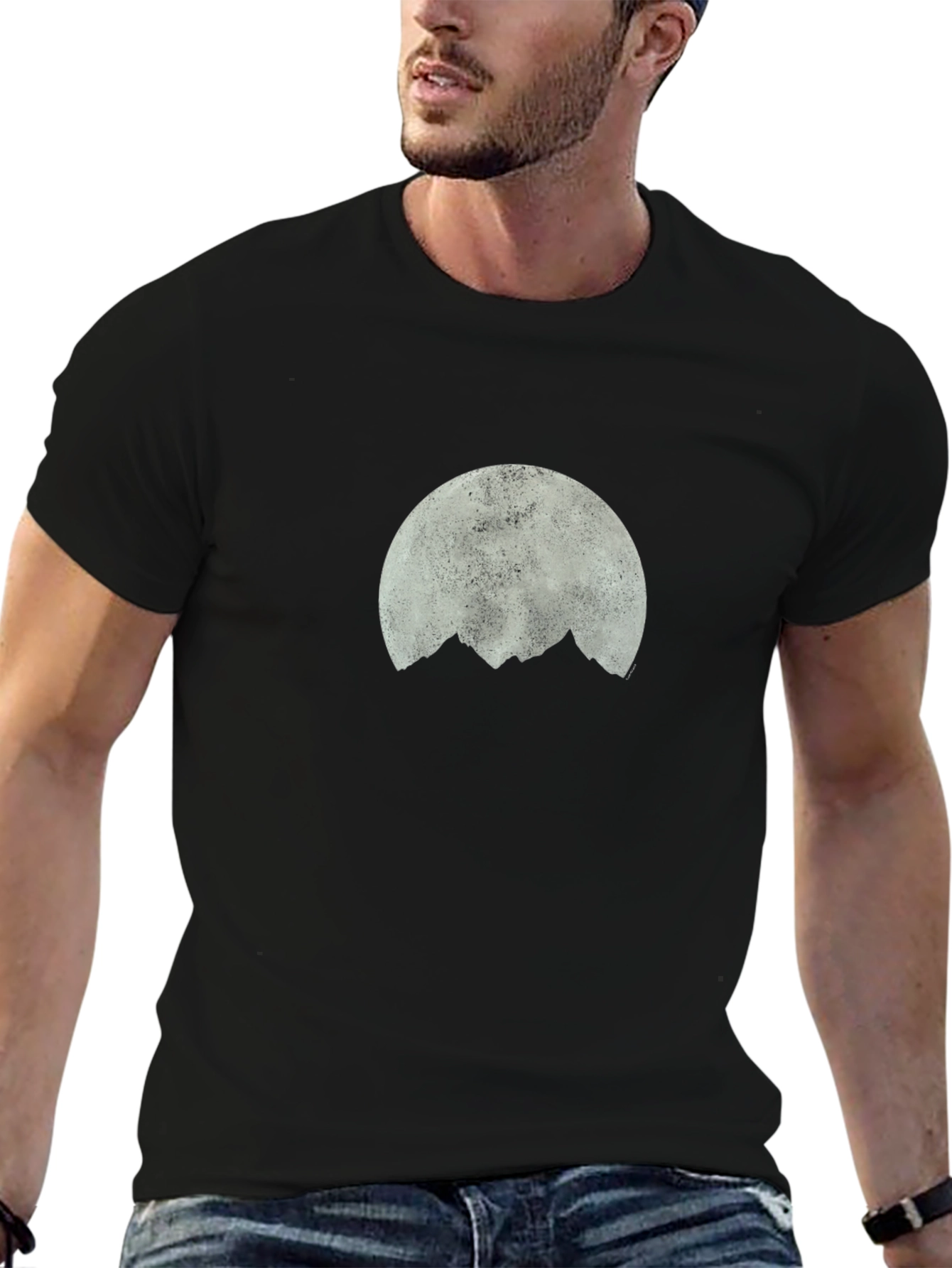 Black Moon Over Mountains Graphic Tee - Black Cotton view 6