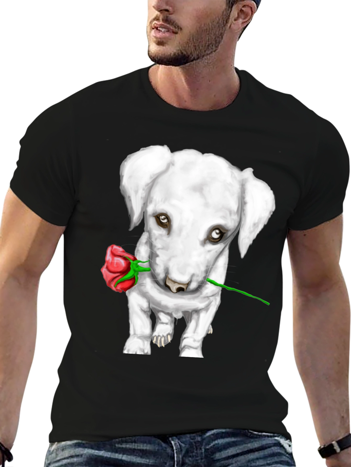Black Dog with Rose Graphic Tee view 6