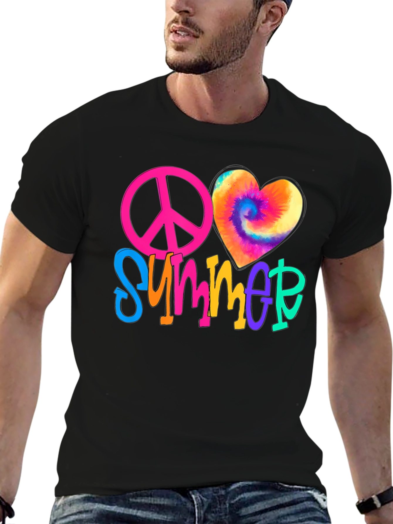 Black Peace Love Summer Tie-Dye Heart Graphic Tee view 6