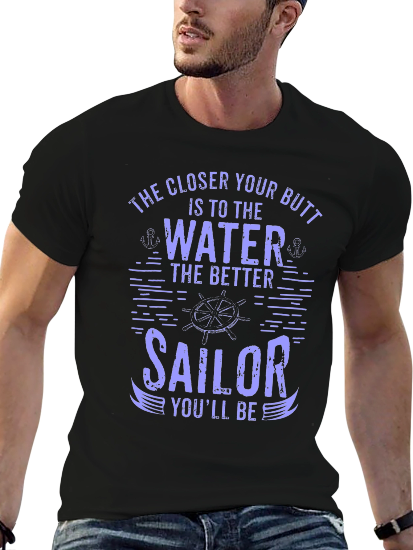 Black Funny Sailor T-Shirt - Butt Near Water view 6
