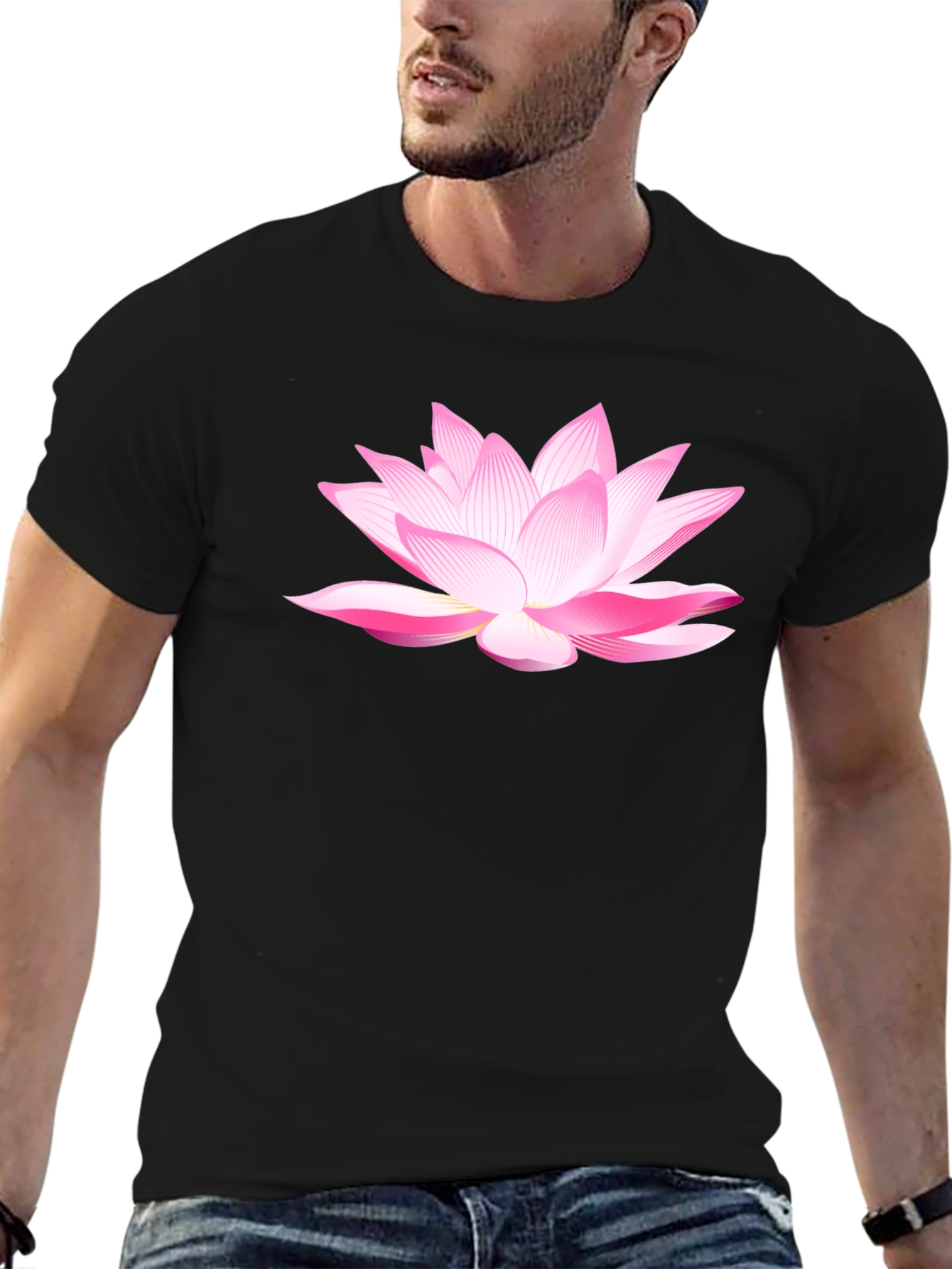 Black Lotus Flower Graphic T-Shirt - Black Cotton Blend view 6
