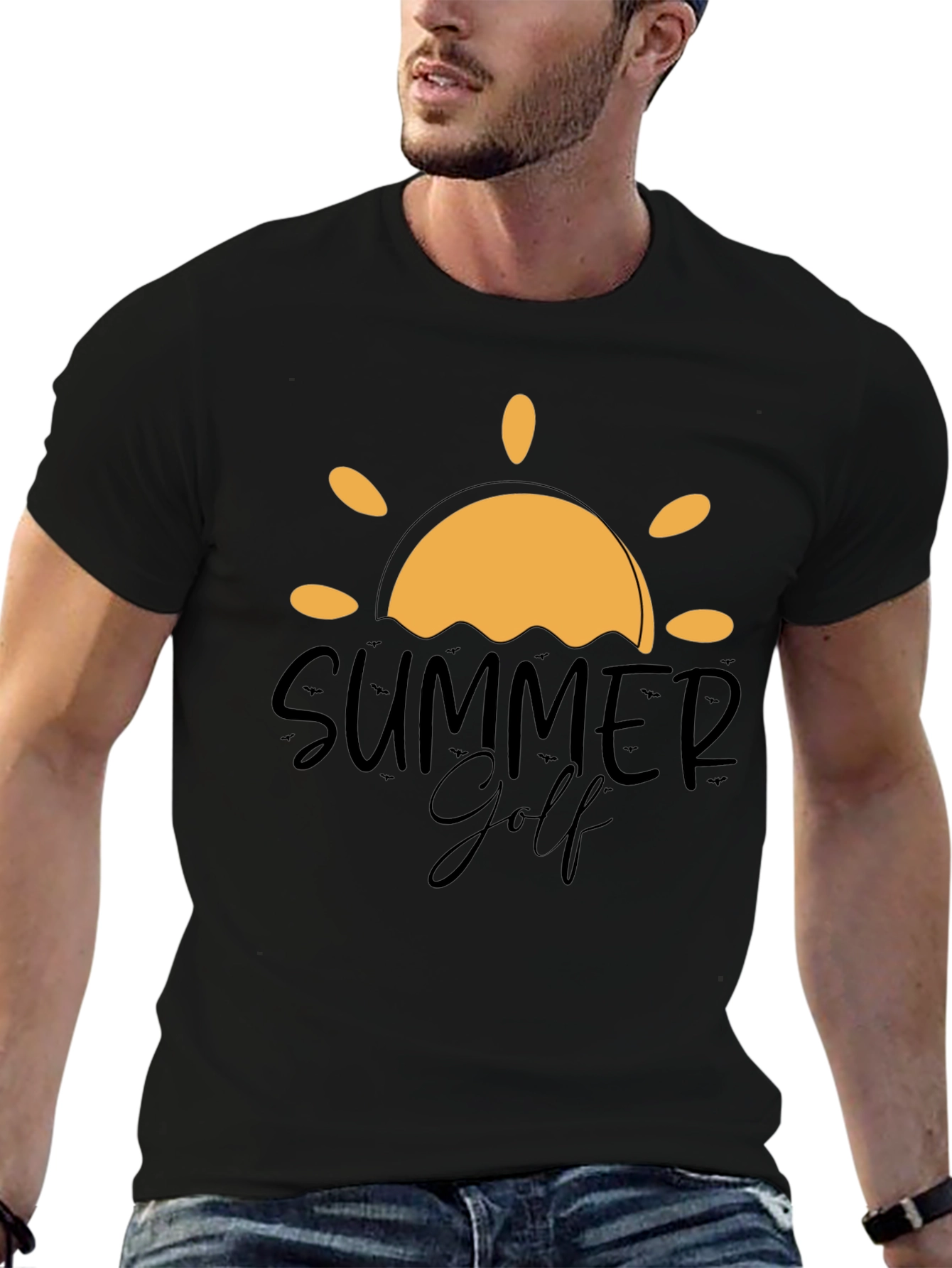 Black Summer Golf Graphic Tee - Black Cotton Blend view 6
