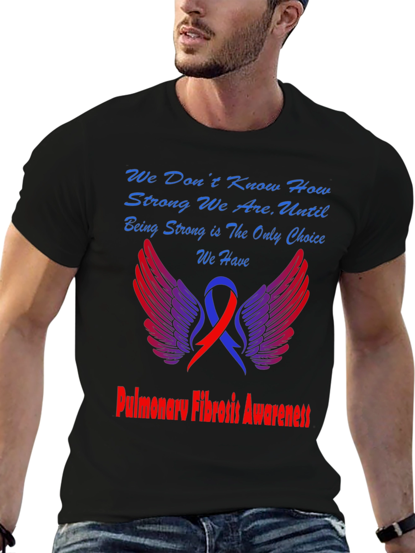 Black Pulmonary Fibrosis Awareness T-Shirt view 6
