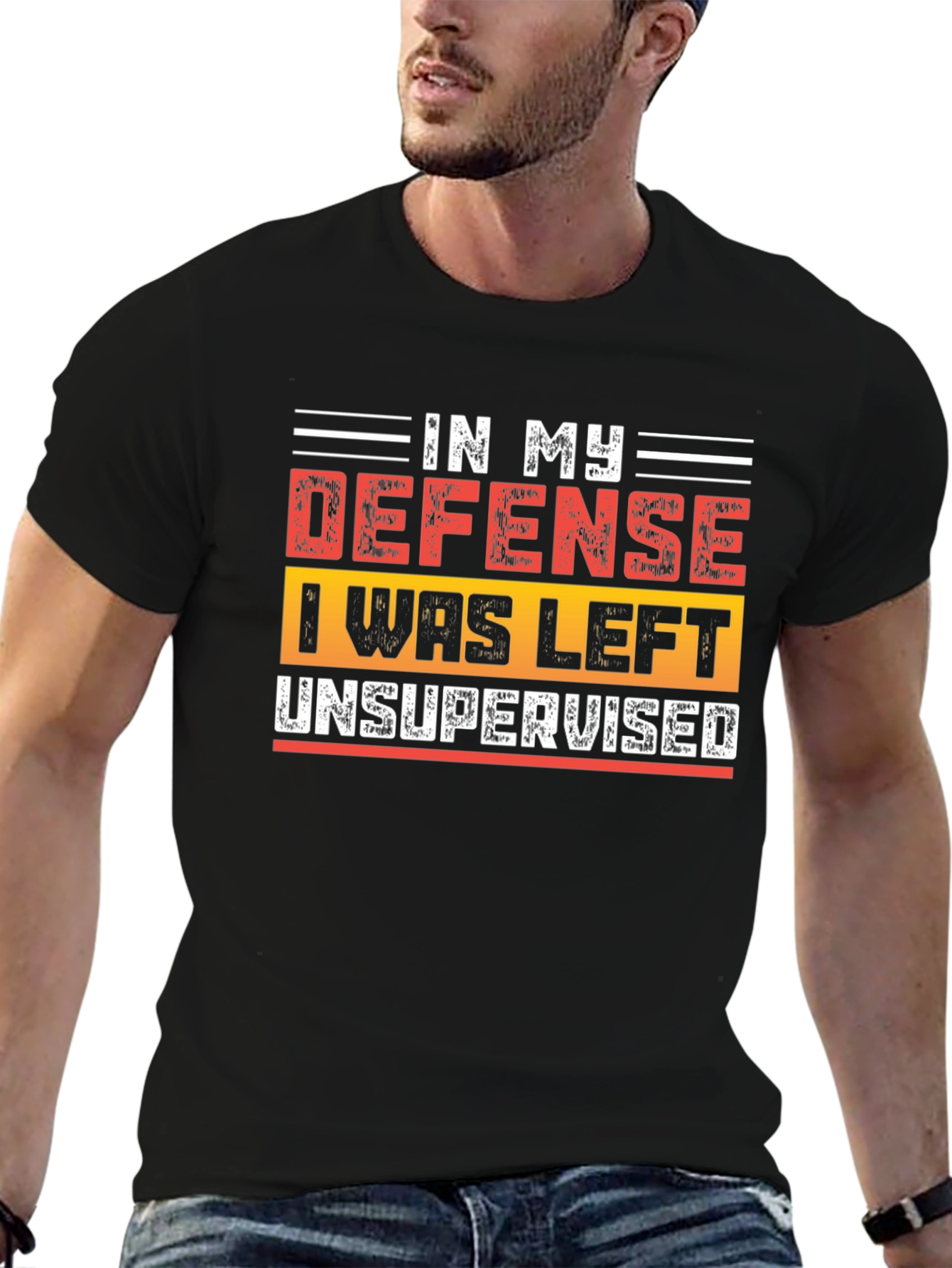 Black Funny "In My Defense" Graphic Tee view 6