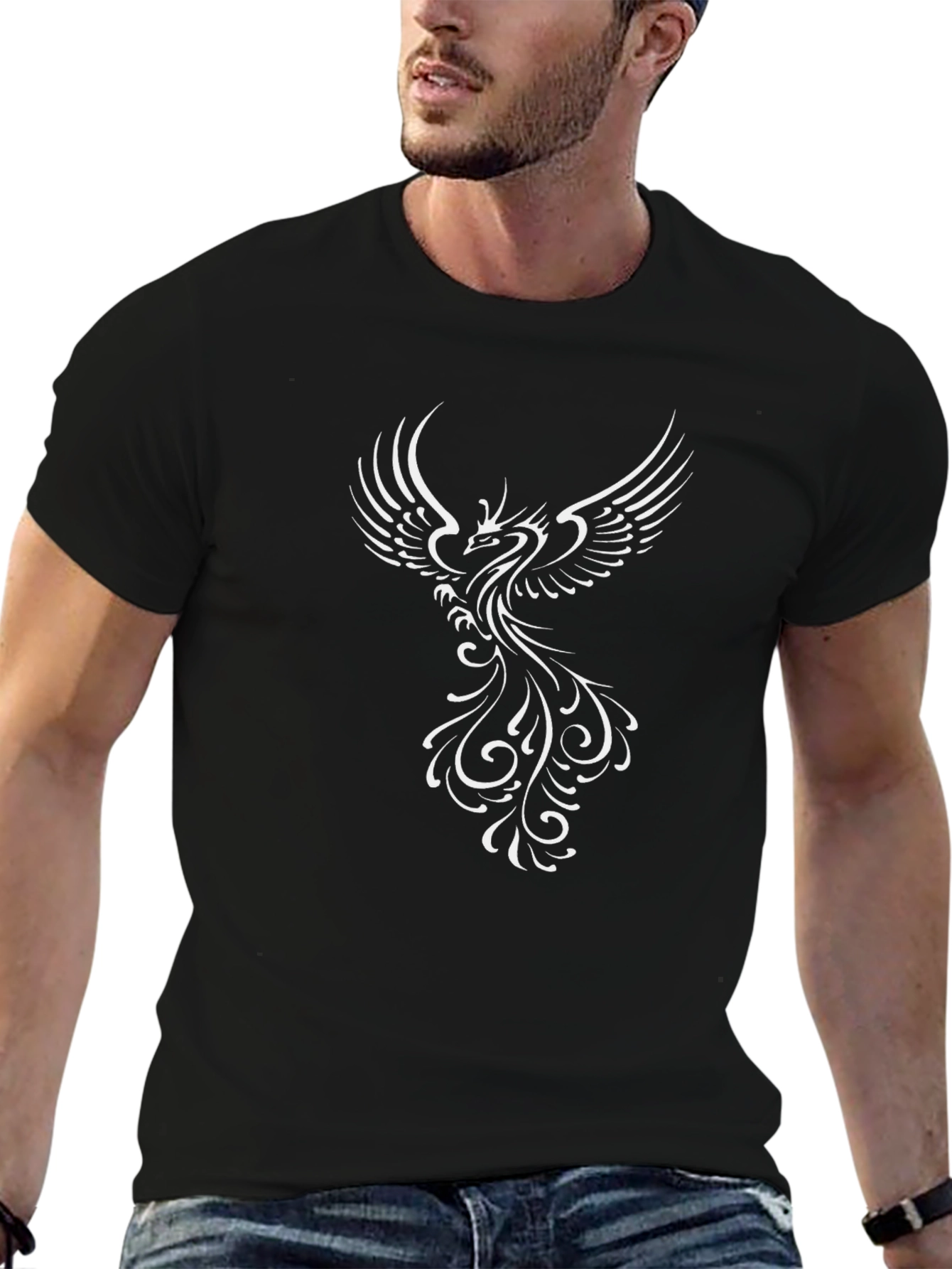Black Phoenix Graphic Print Black T-Shirt view 6