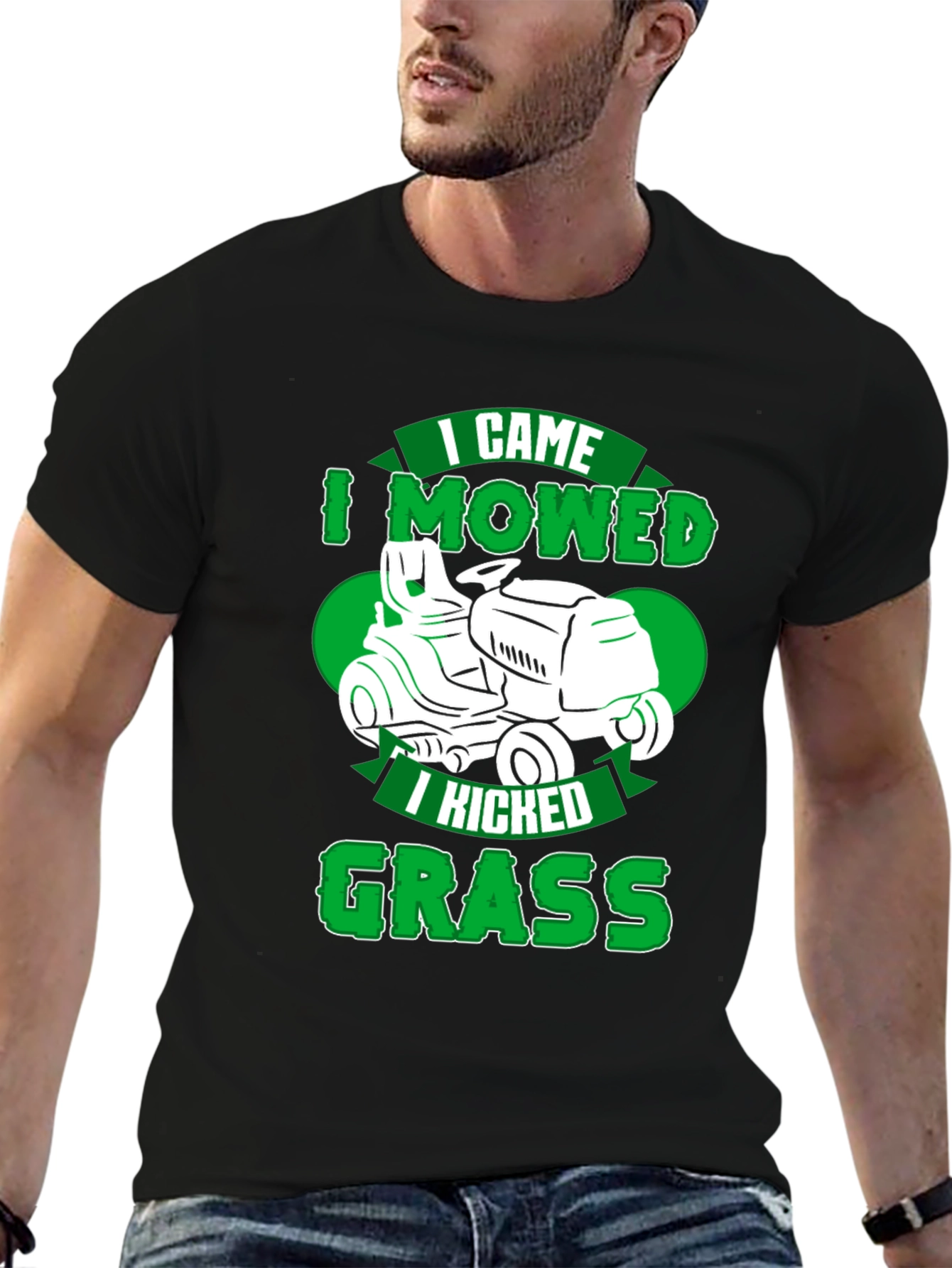 Black Funny Lawn Mowing T-Shirt - I Came, I Mowed, I Kicked Grass view 6