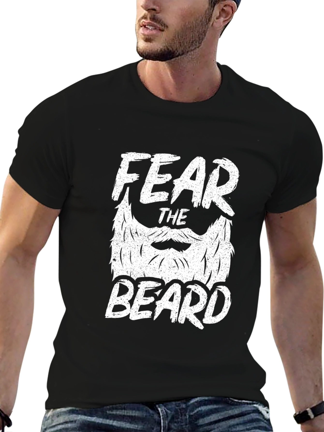 Black Fear The Beard Graphic T-Shirt - Black Crew Neck Tee view 6
