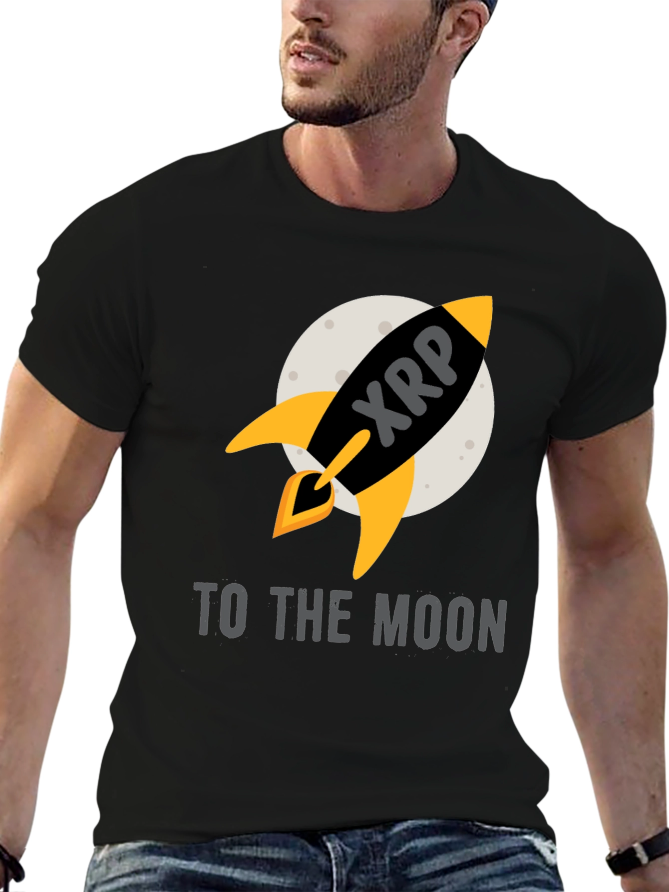 Black XRP Rocket to the Moon T-Shirt view 6