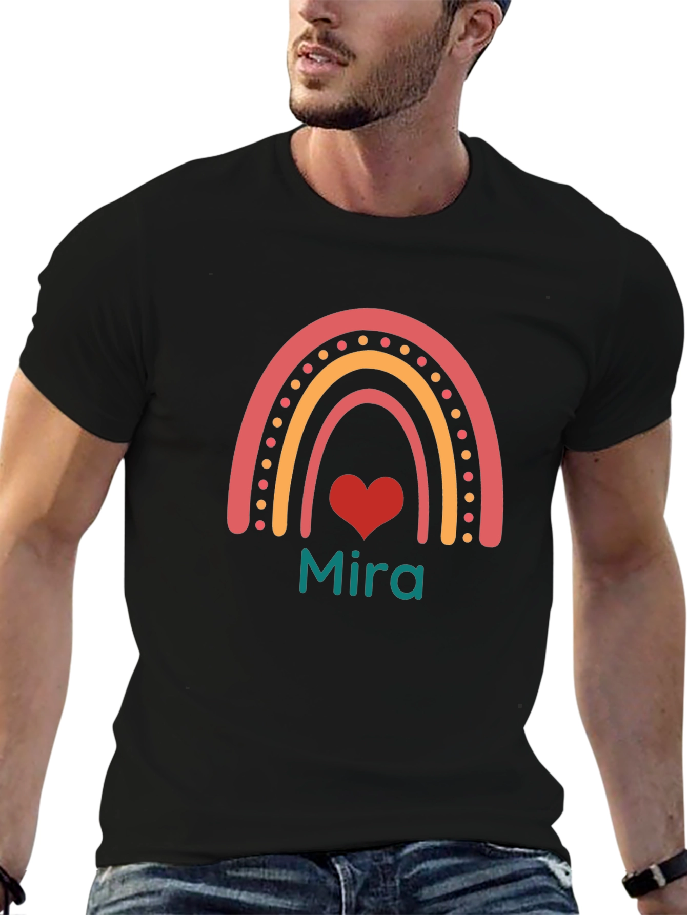Black Personalized Mira Rainbow Heart T-Shirt view 6