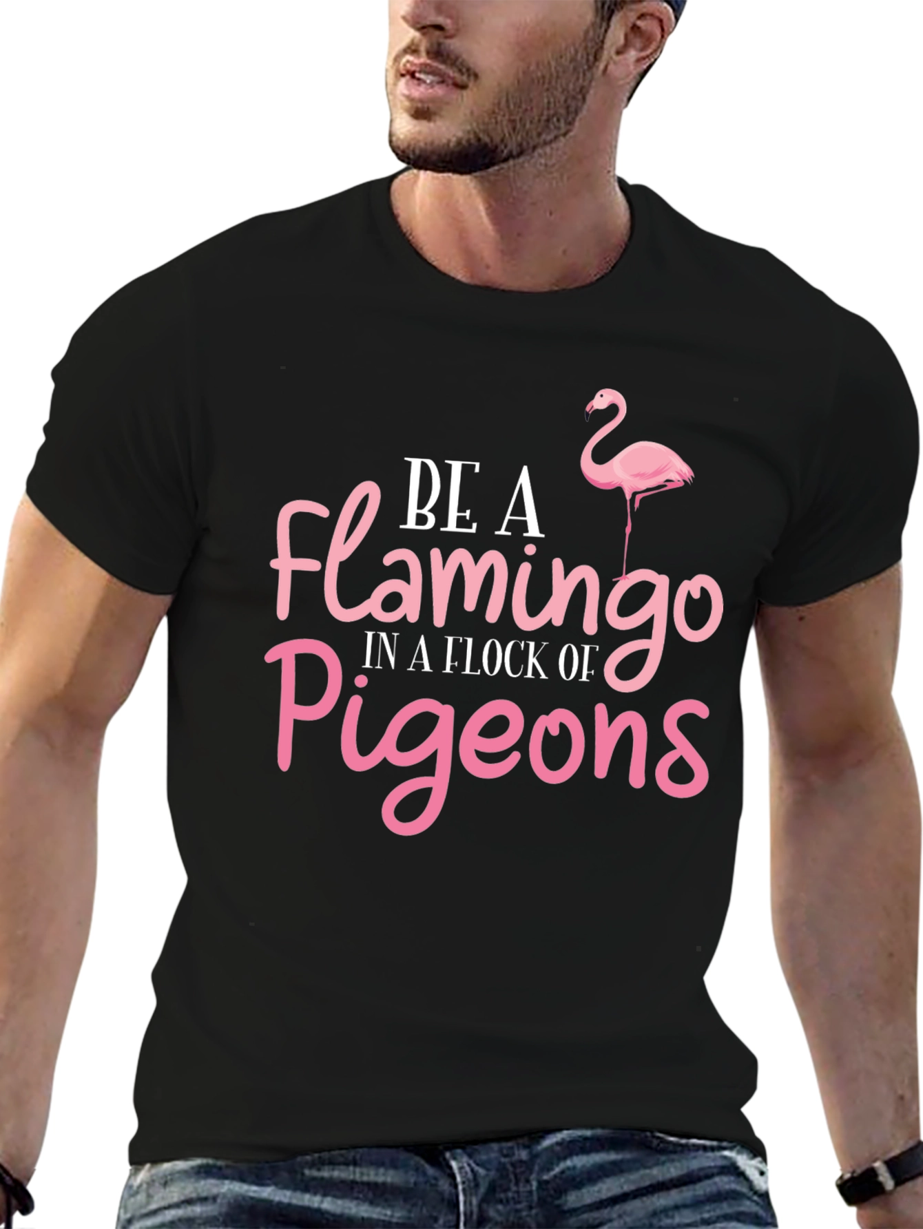 Black Be a Flamingo Black T-Shirt view 6