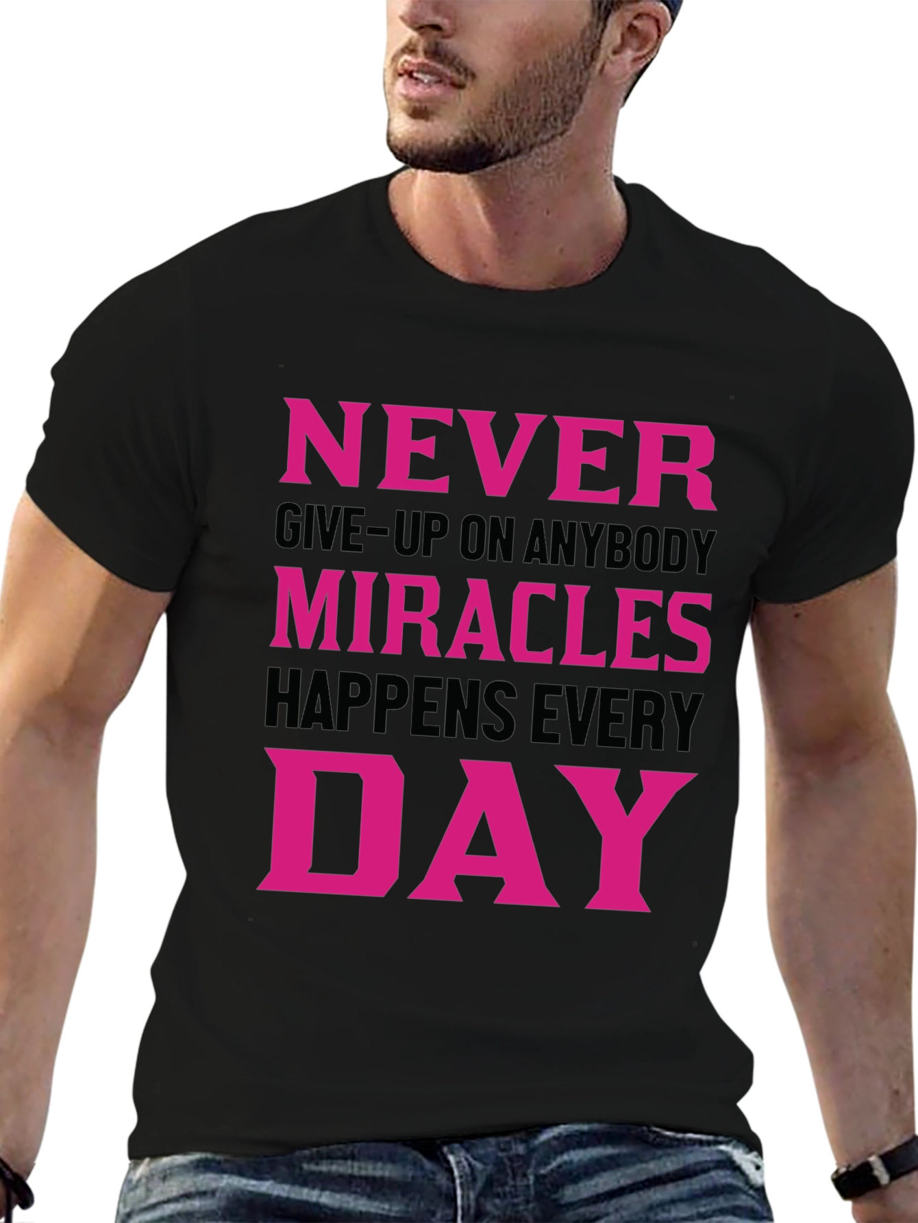 Black Inspirational Miracles Happen Everyday T-Shirt view 6
