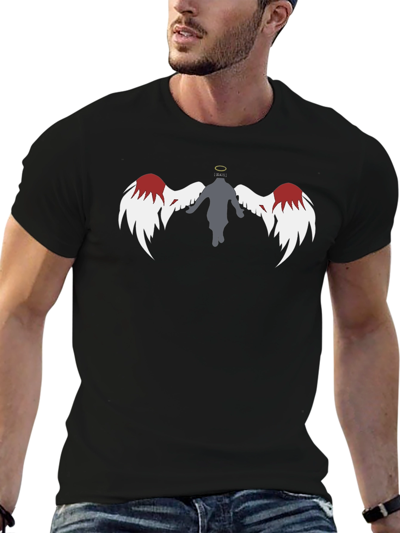 Black Angel Wings Graphic Print Black T-Shirt view 6