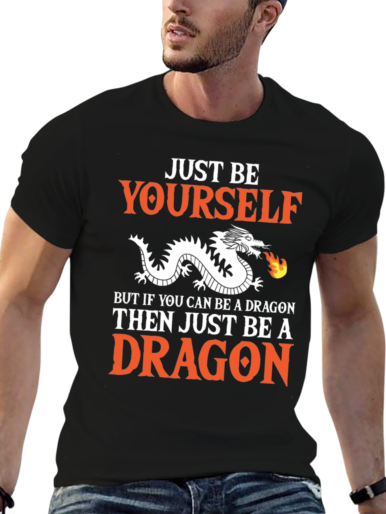Black Just Be Yourself Dragon Graphic T-Shirt view 6