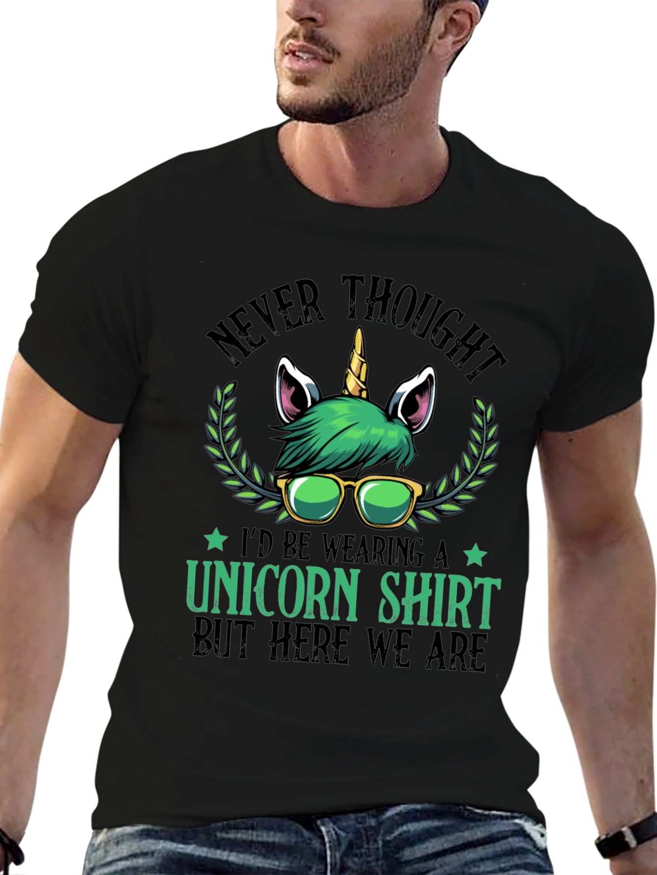 Black Never Thought Unicorn Shirt view 6