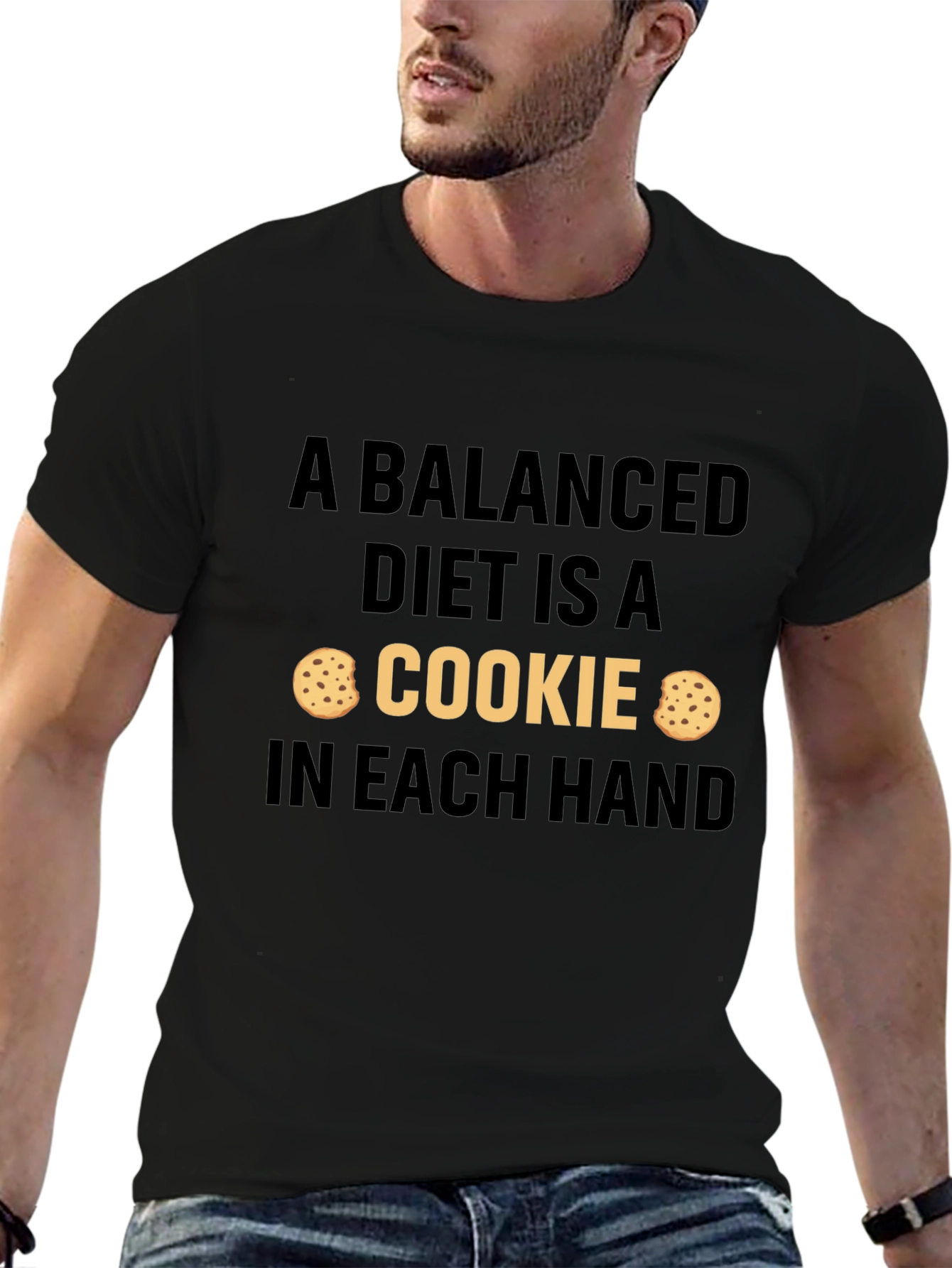 Black Balanced Diet Cookie T-Shirt: Funny Foodie Tee view 6