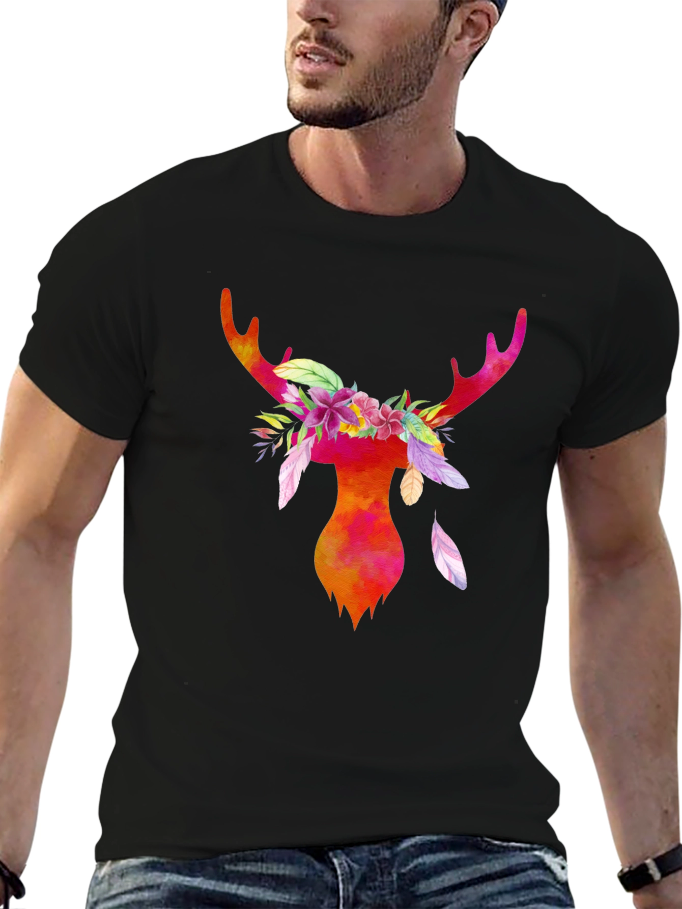 Black Watercolor Deer Antler Graphic T-Shirt view 6