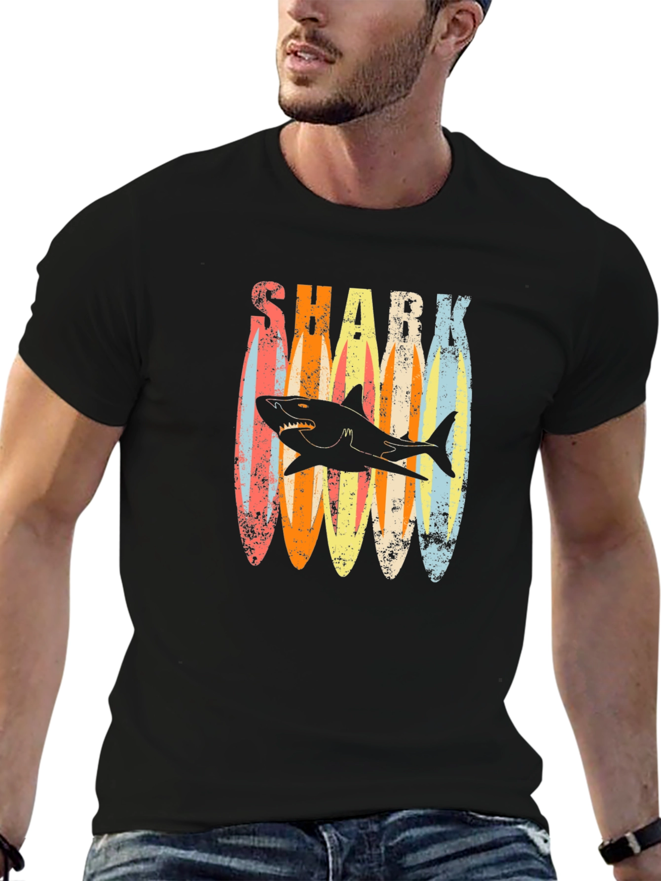 Retro Shark Surfboard T-Shirt - Casual Graphic Tee - 6
