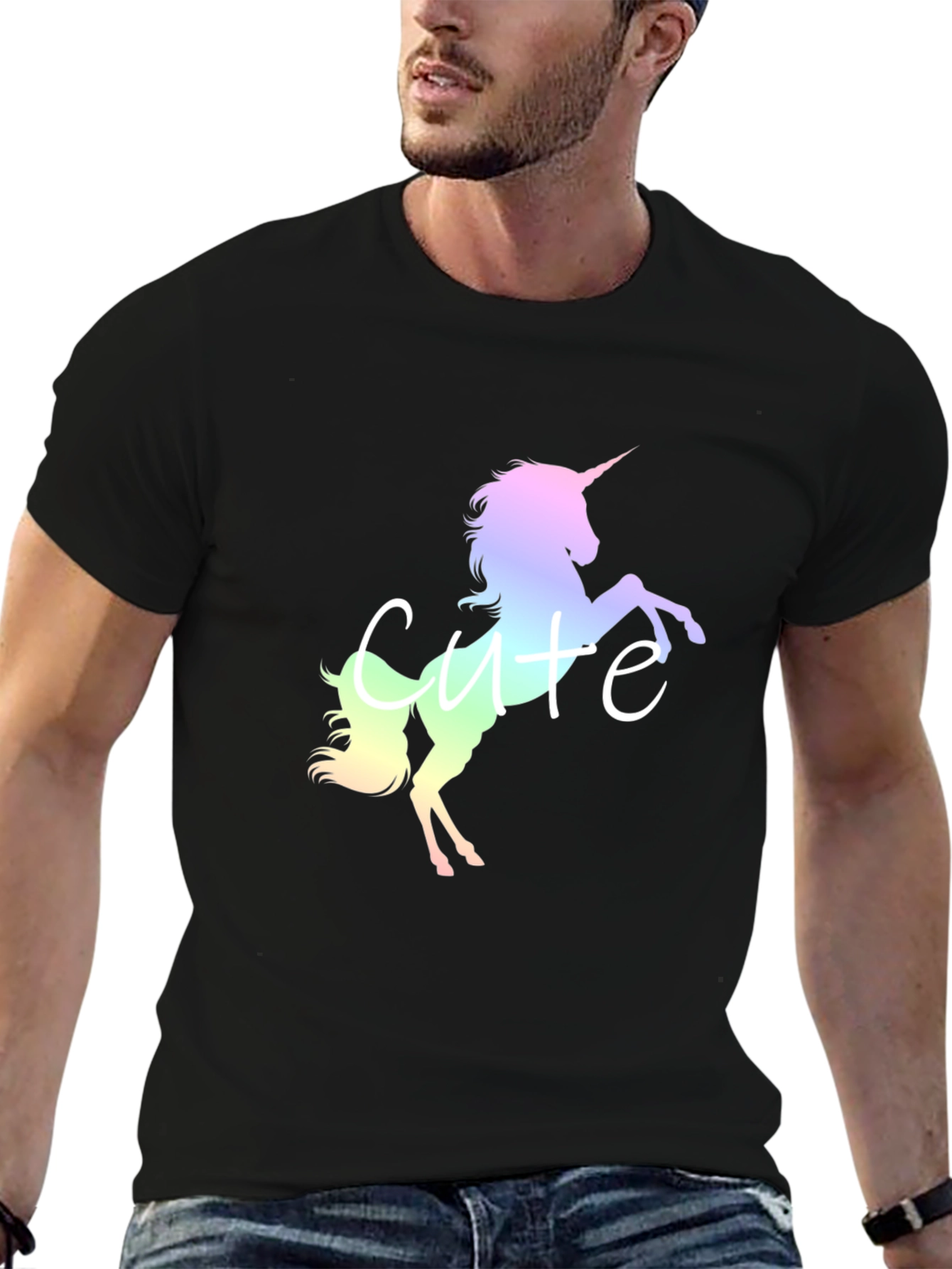 Black Cute Unicorn Graphic Tee - Black Cotton Blend Shirt view 6