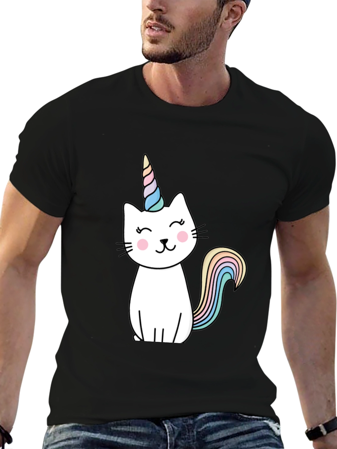 Black Unicat T-Shirt - Black, Cotton Blend, Cute Design view 6