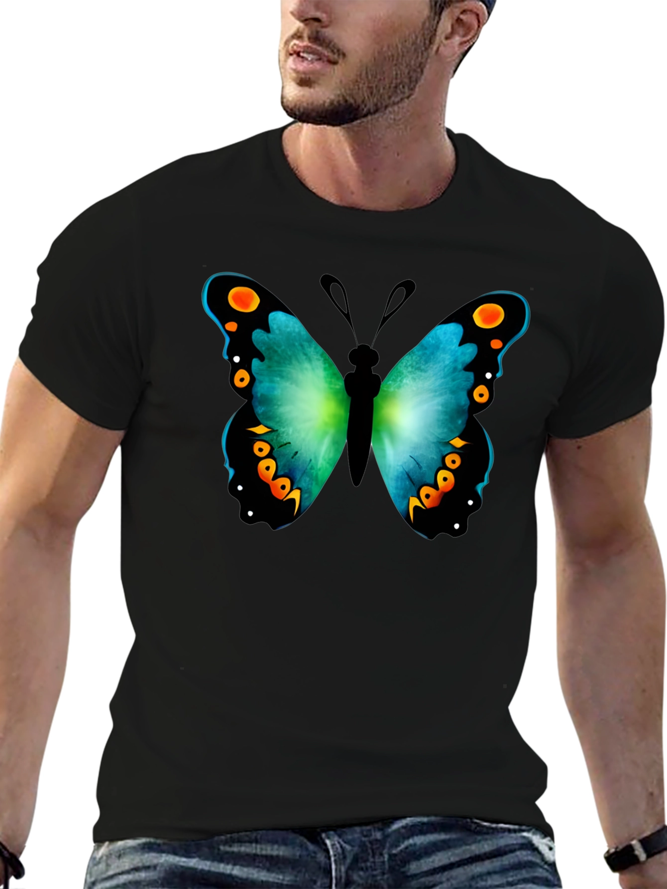 Black Butterfly Graphic Print Crew Neck T-Shirt view 6