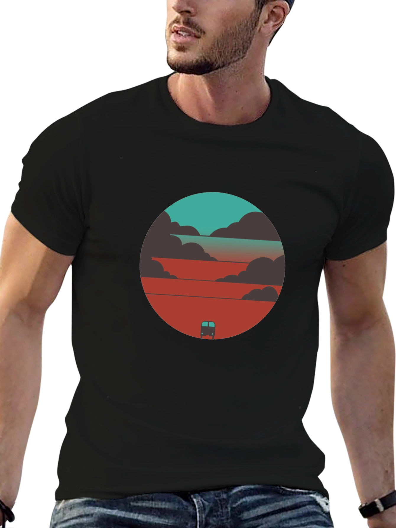 Black Sunset Journey Graphic Tee - Black Cotton Blend view 6