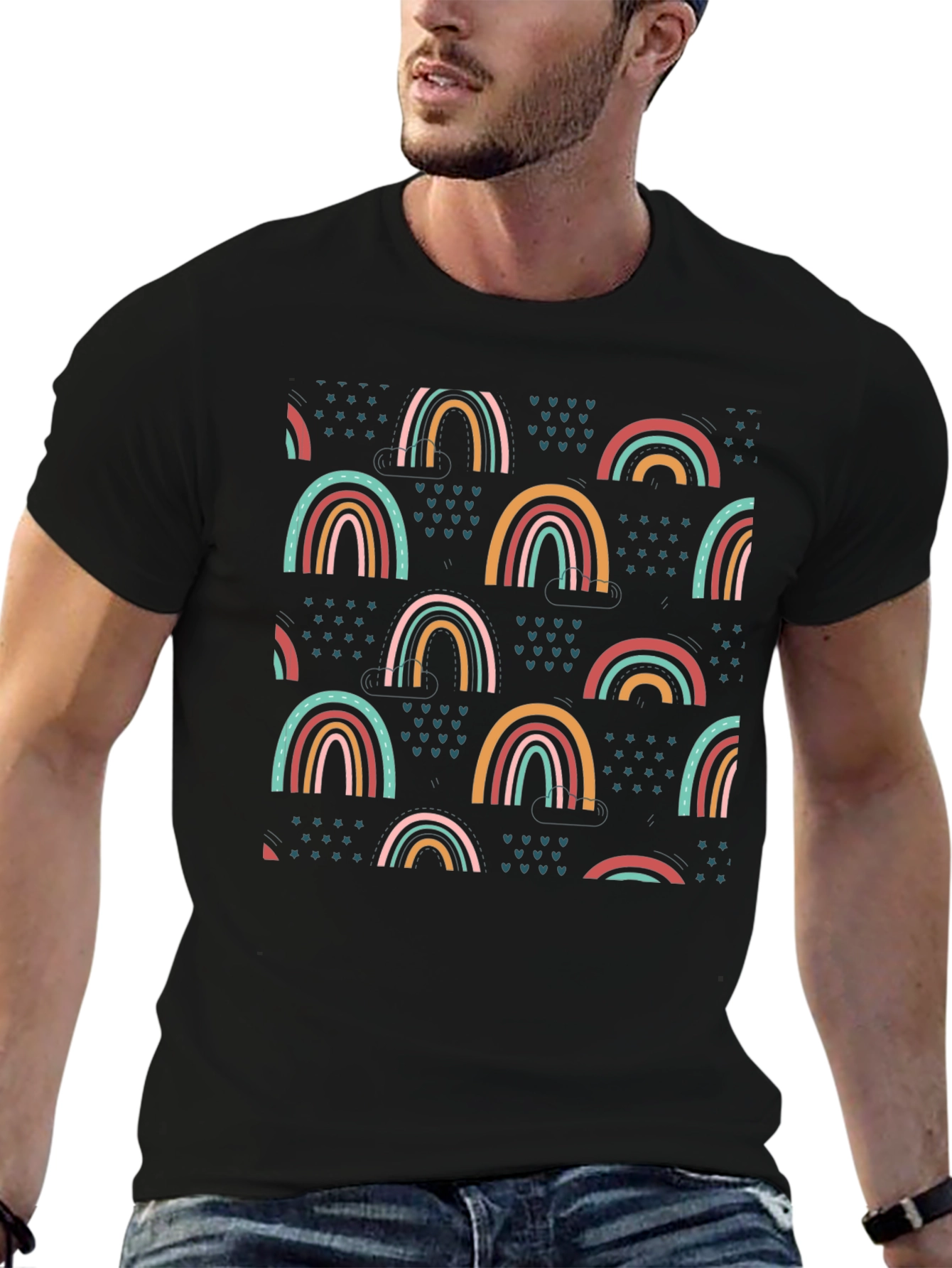 Black Rainbow Pattern Black T-Shirt view 6