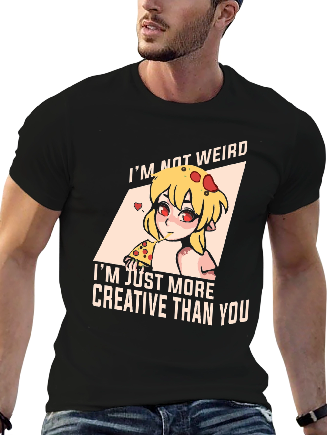 Black Creative Weirdo Pizza Lover Tee view 6