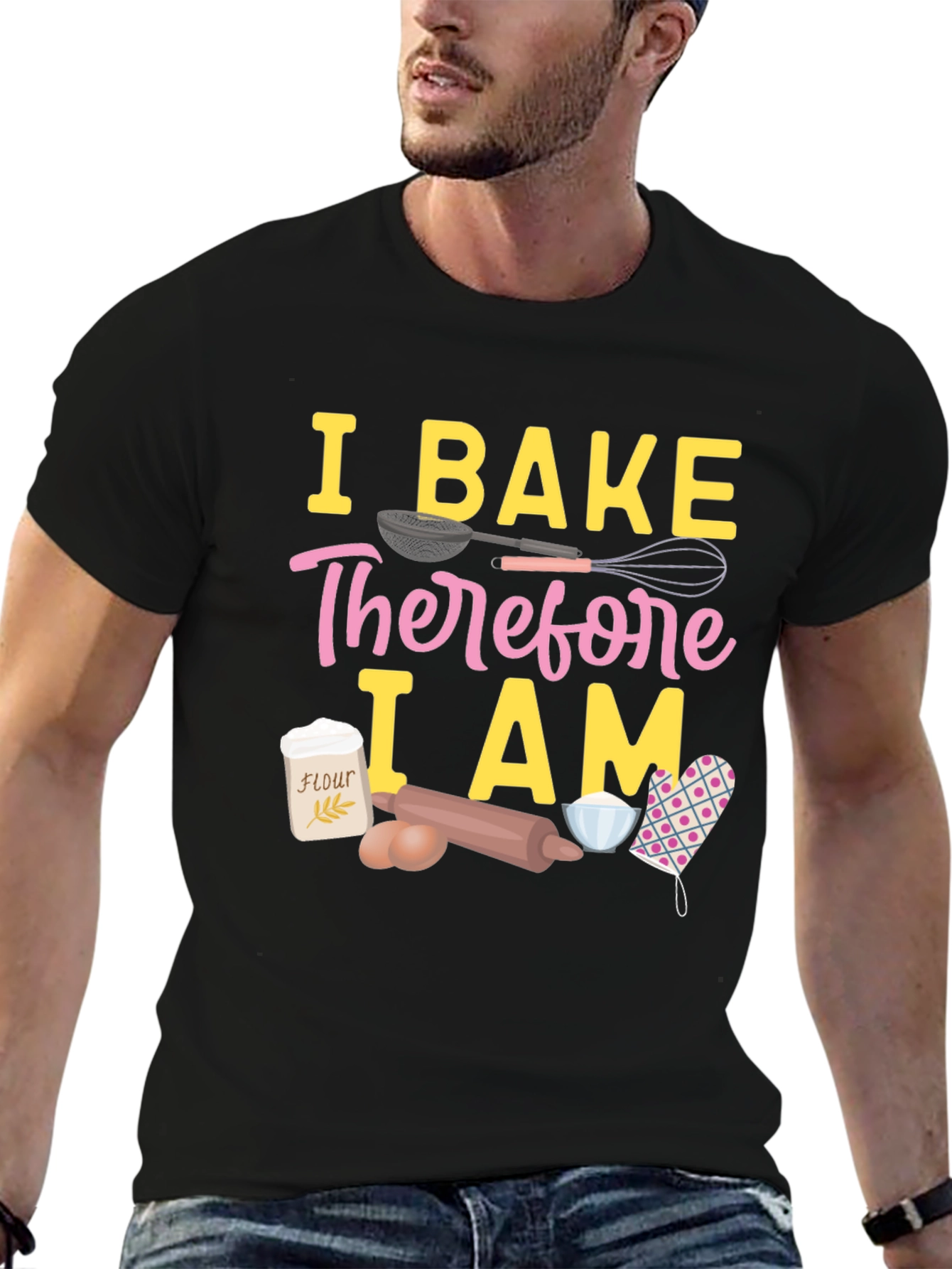 Black I Bake Therefore I Am T-Shirt - Baking Lover Tee view 6