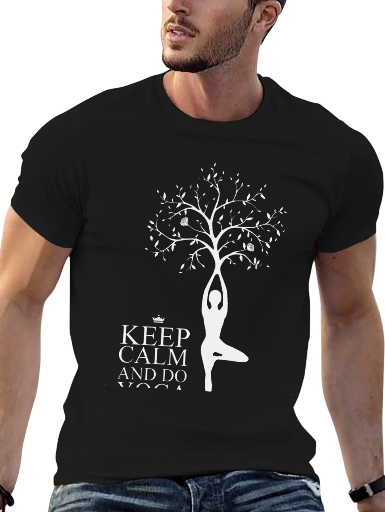 Black Yoga Tree T-Shirt - Keep Calm and Do Yoga Tee view 6