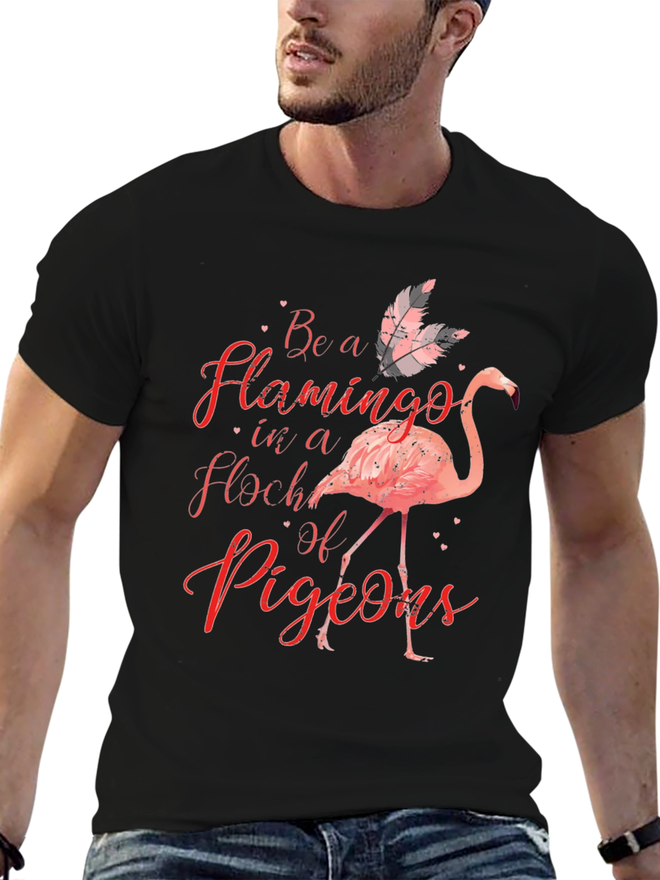 Black Be a Flamingo T-Shirt - Novelty Graphic Tee view 6