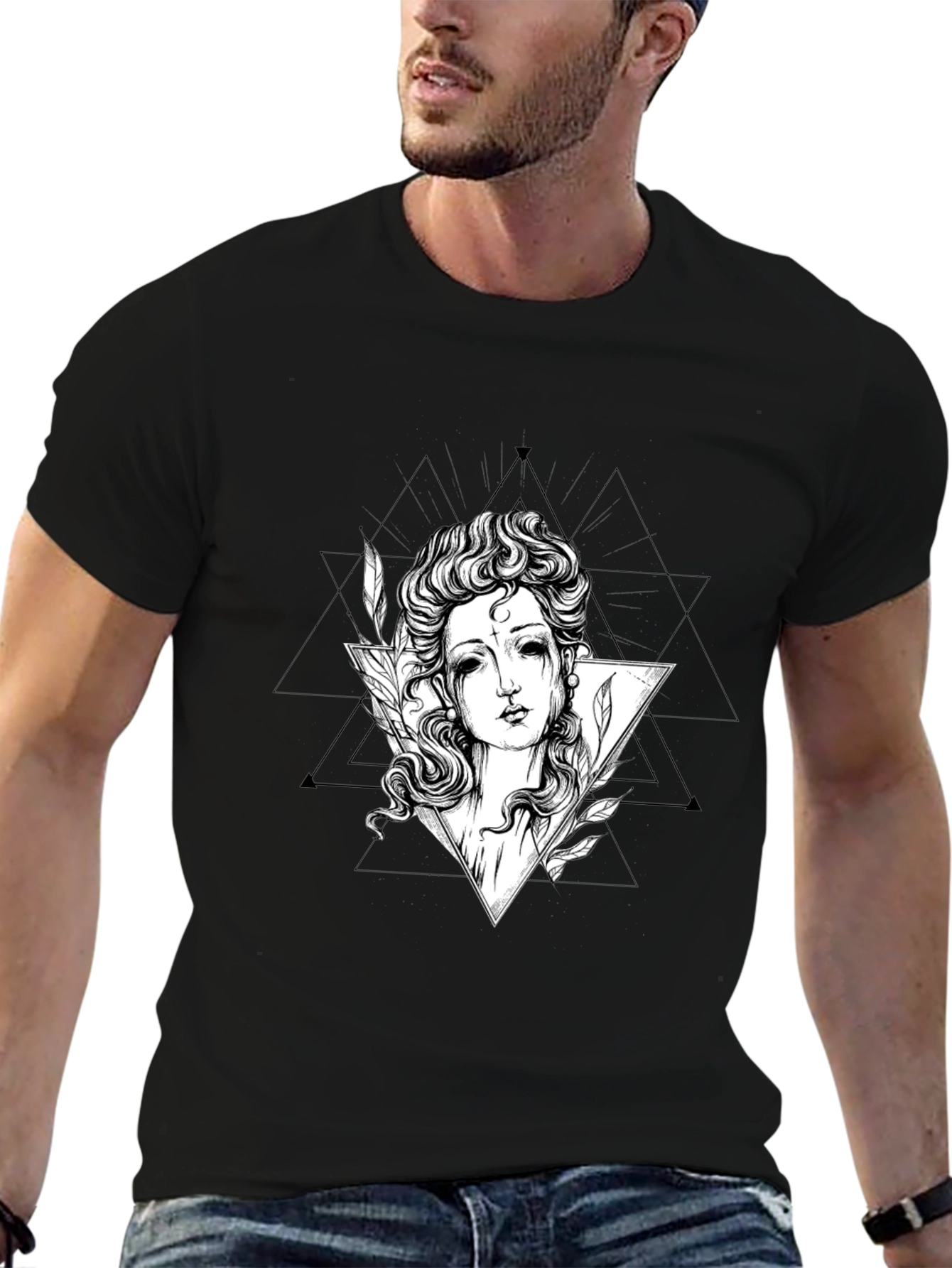 Black Gothic Goddess Graphic Tee - Black Cotton T-Shirt view 6