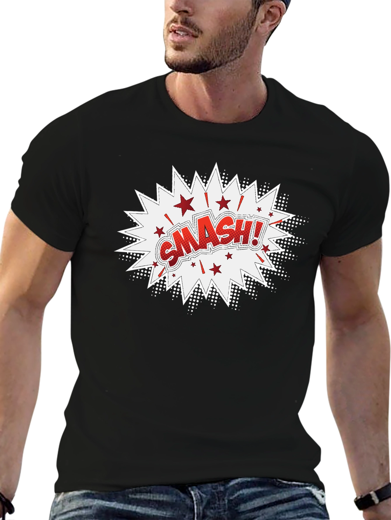 Black Smash! Graphic Print Black T-Shirt view 6