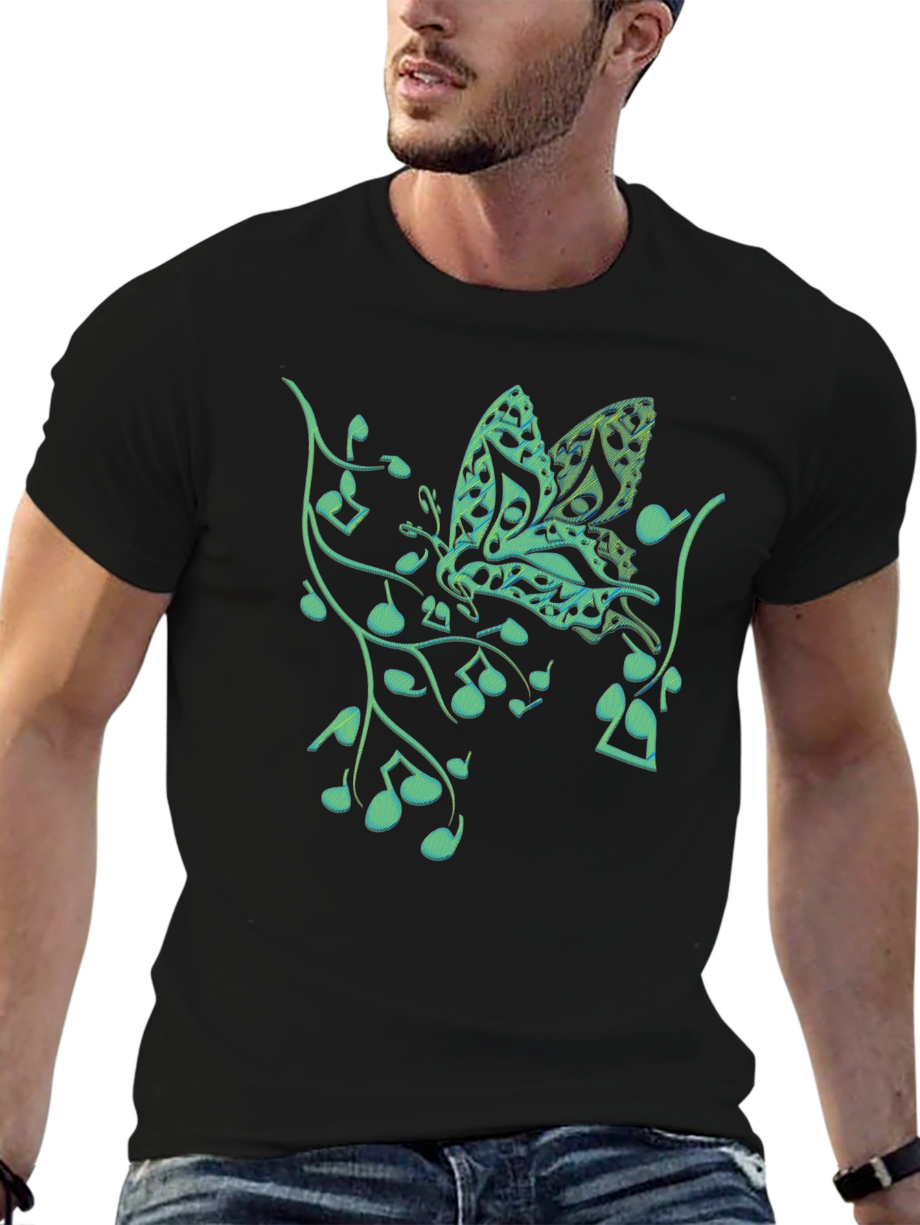 Black Music Butterfly Graphic T-Shirt view 6
