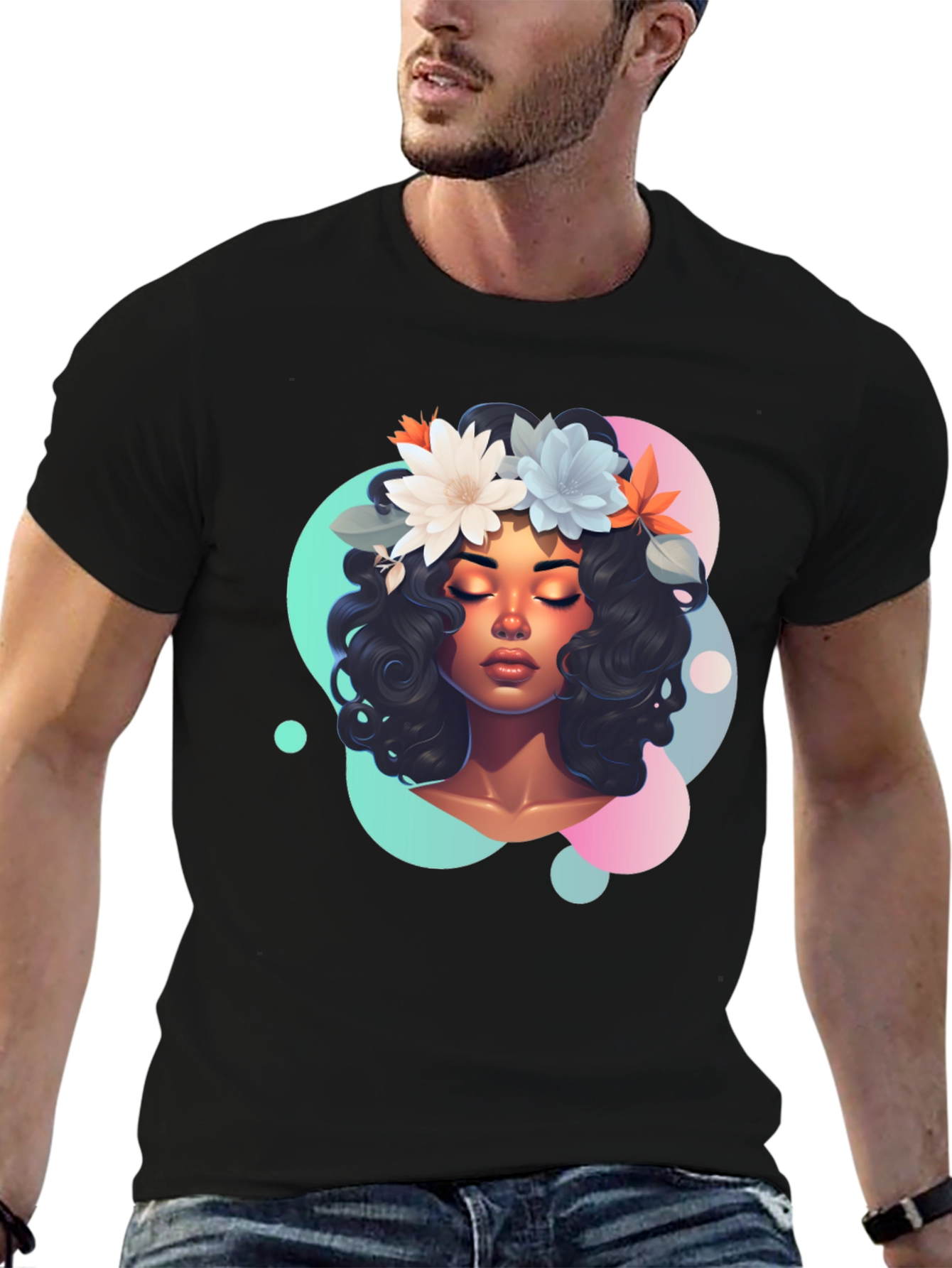 Black Floral Dream T-Shirt - Women's Graphic Tee view 6
