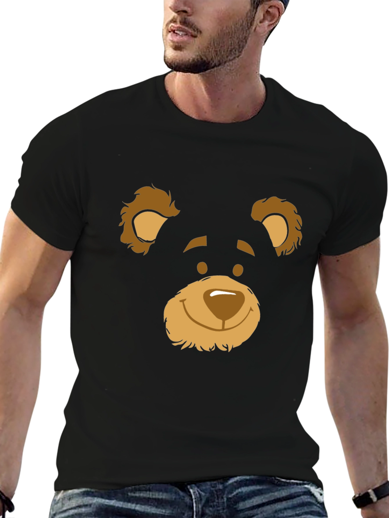 Black Black T-Shirt with Bear Face Graphic view 6