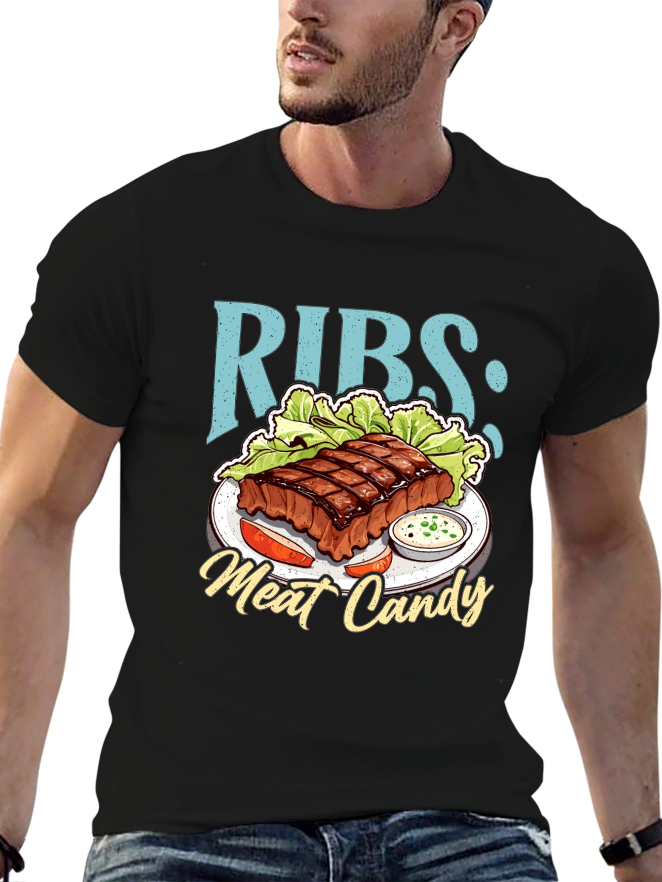 Black RIBS: Meat Candy T-Shirt - BBQ Lover Tee view 6