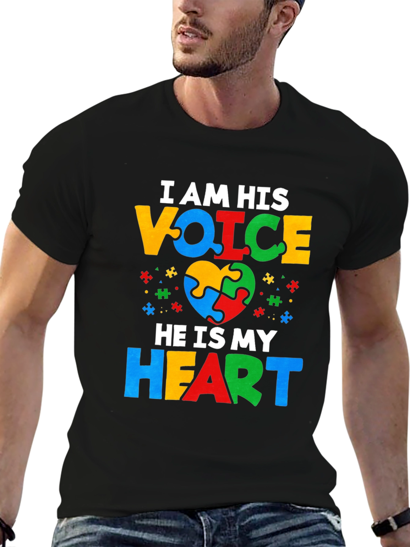 Black Autism Awareness T-Shirt - I Am His Voice view 6